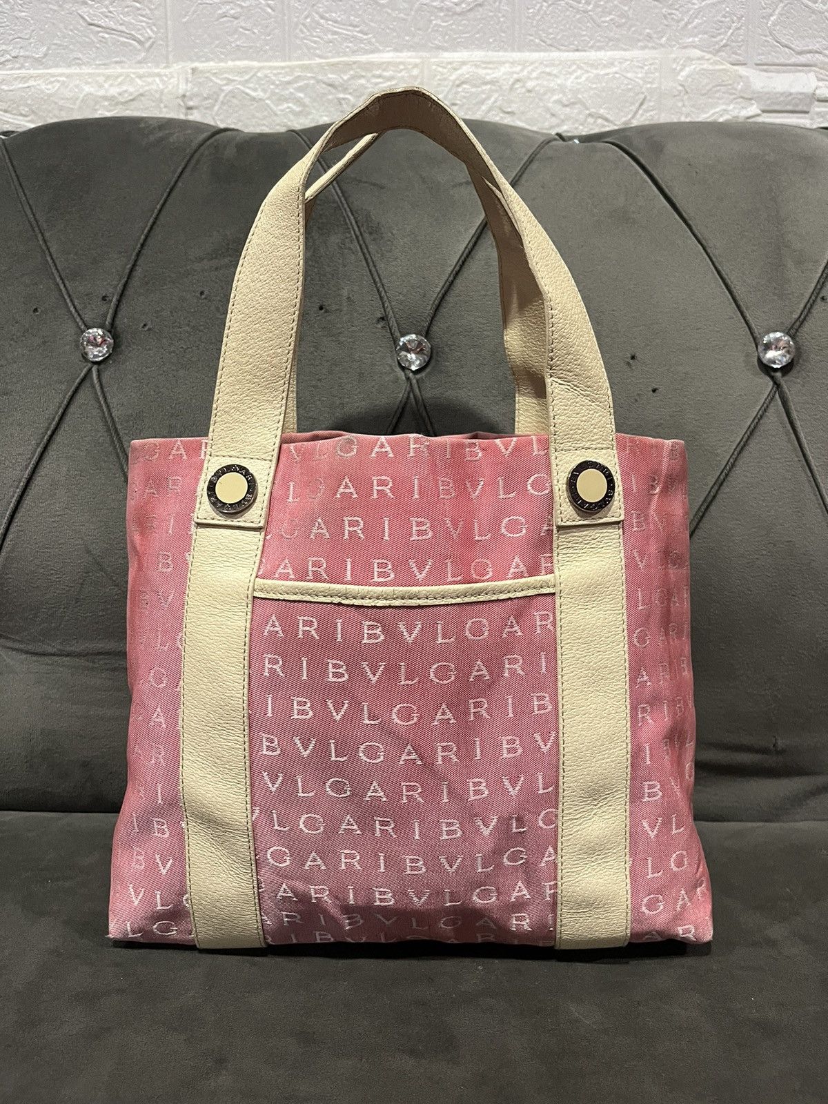 Authentic Bvlgari Logomania Canvas Handbag