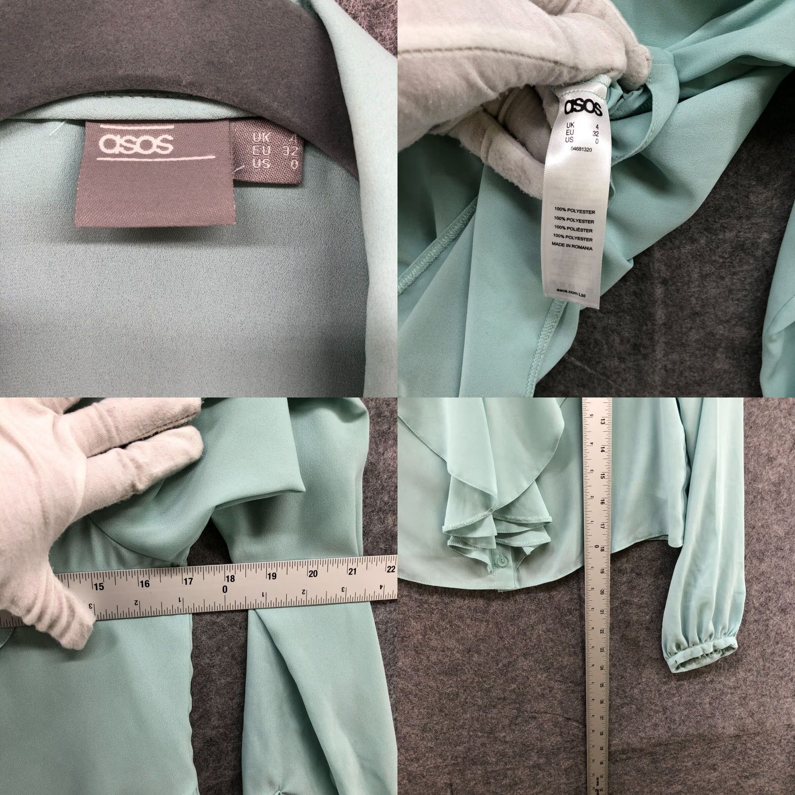 Asos ASOS Blouse Womens XS Blue Long Sleeve Chiffon Ruffle V-Neck Button Front Size XS / US 0-2 / IT 36-38 - 8 Thumbnail