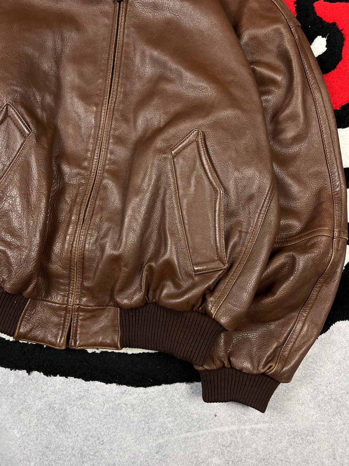 Genuine Leather Vintage Brown Boxy Soft Leather Bomber USA Faded Jacket Size US XL / EU 56 / 4 - 6 Thumbnail