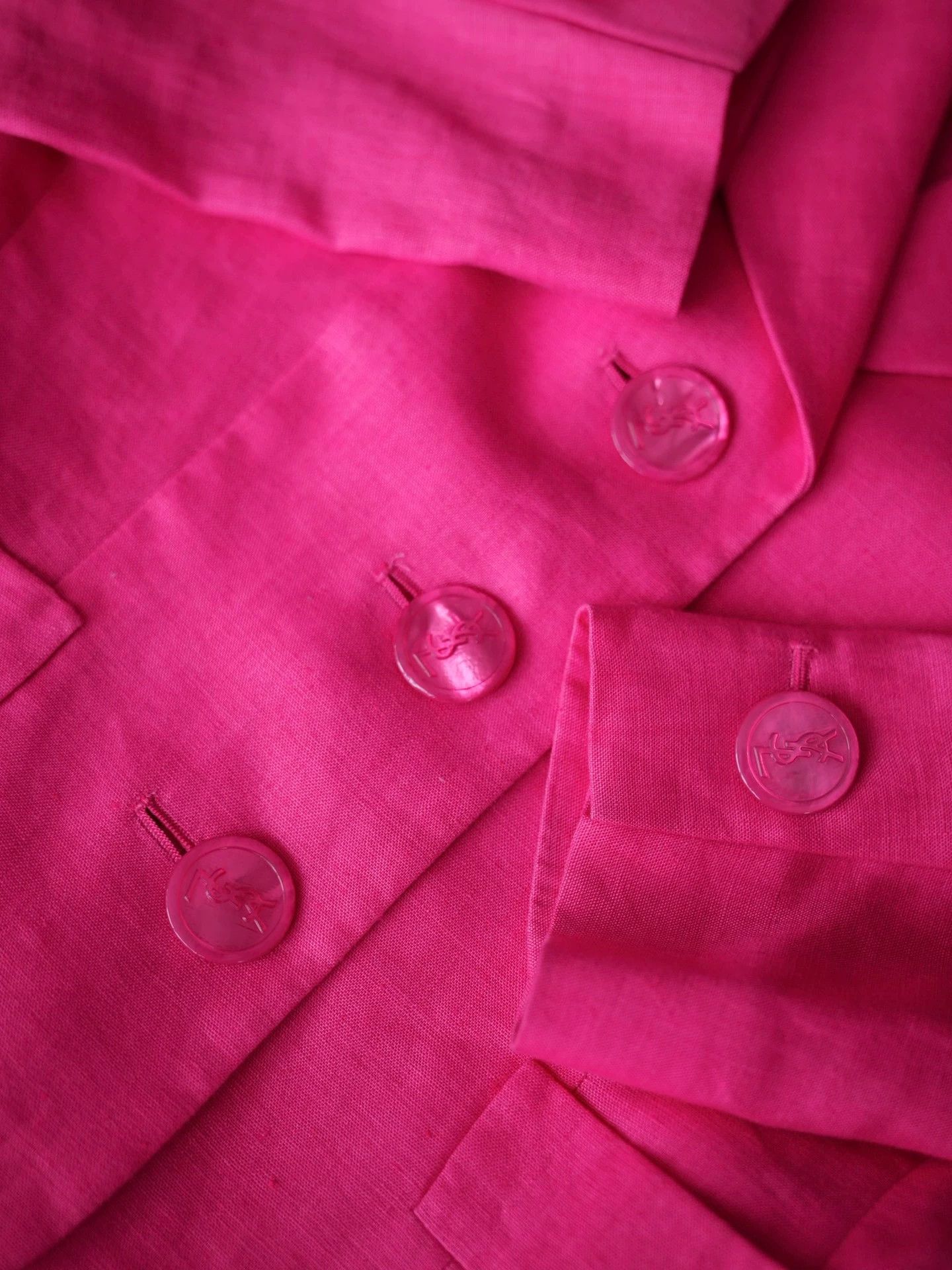 Yves Saint Laurent YSL Vintage Peach Pink Linen Skirt Suit Size XXS / US 00 / IT 34 - 5 Thumbnail