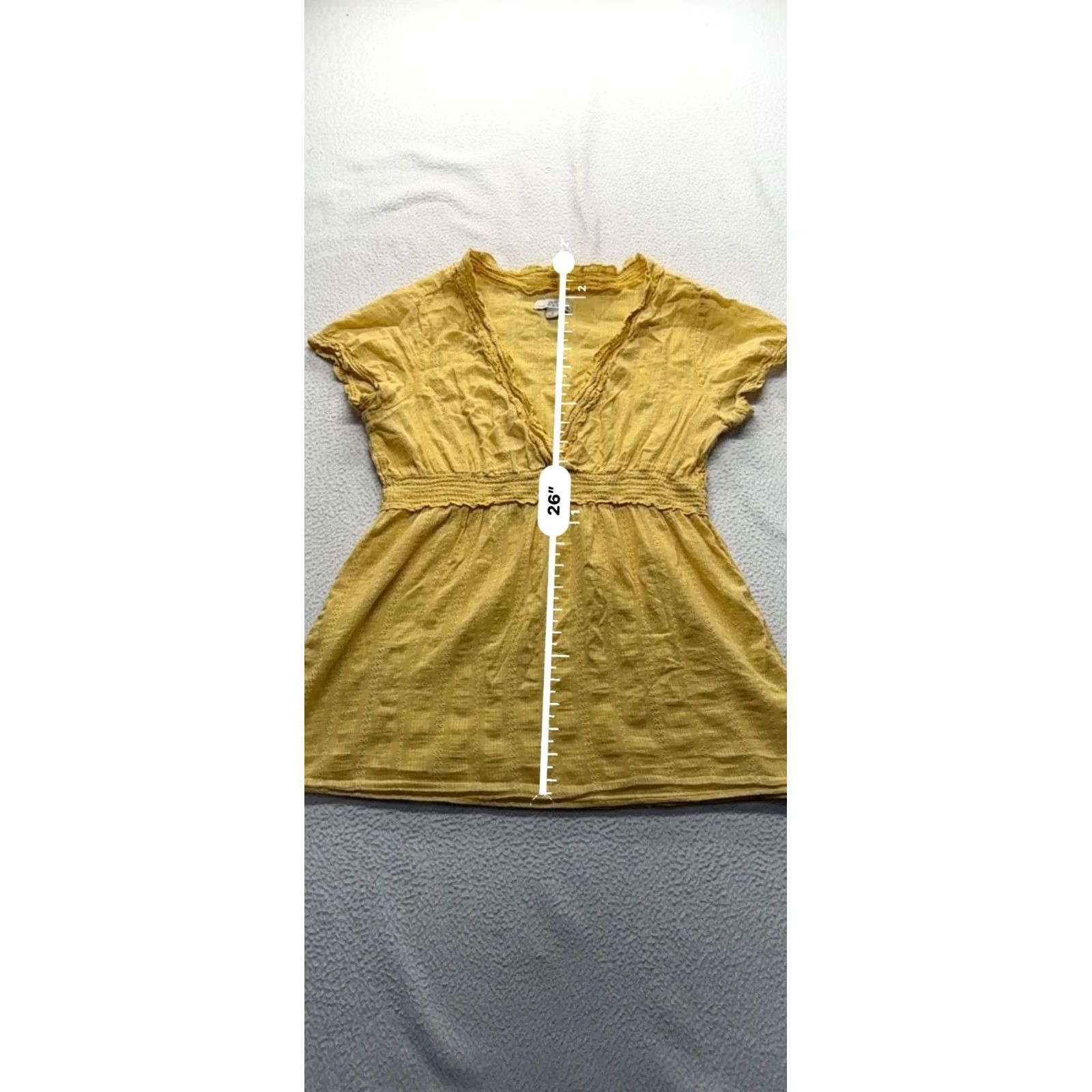 Vintage SO Wear It Declare It Yellow Short Sleeve V-Neck Top Womens M 100% Cotton Blouse Size M / US 6-8 / IT 42-44 - 6 Thumbnail