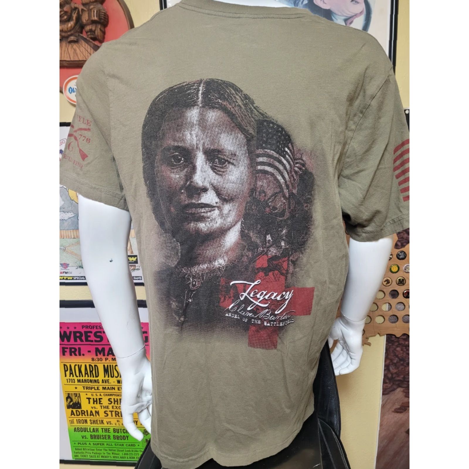 Vintage Grunt Style USA Patriotic T Shirt XL Green Men Short Sleeve Nurse Clara Barton Angel of the Battlefield Shirt 2000s Patriotic USA Size US XL / EU 56 / 4 - 5 Thumbnail