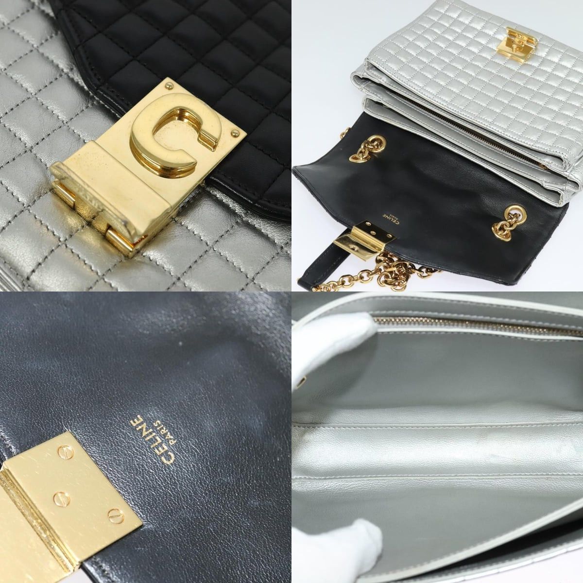 Celine CELINE Chain Shoulder Bag Leather Silver Black Gold Size ONE SIZE - 11 Thumbnail