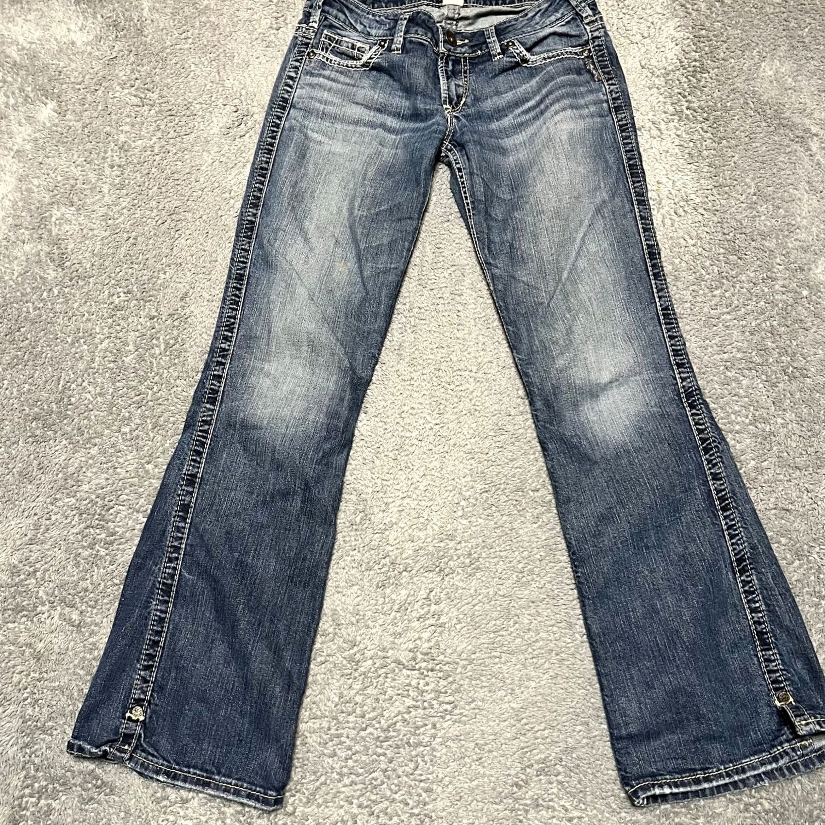 Silver Jeans Co. Silver Jeans Frances Boot Blue Jeans Womens 28 (30x29) Western Contrast Stitch Size 28" / US 6 / IT 42 - 4 Thumbnail