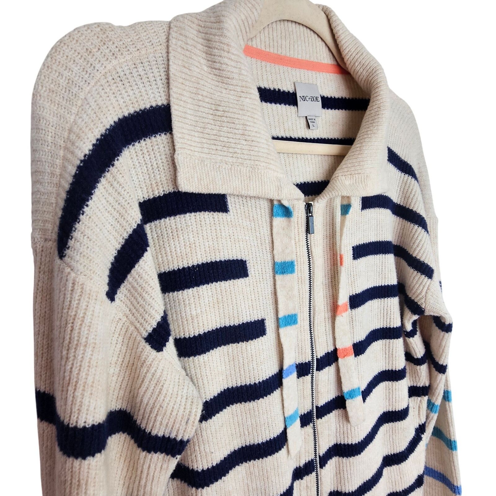 NIC+ZOE Nic+ Zoe Womens Sailors Stripe Full Zip Cardigan Sweater L Size L / US 10 / IT 46 - 6 Thumbnail