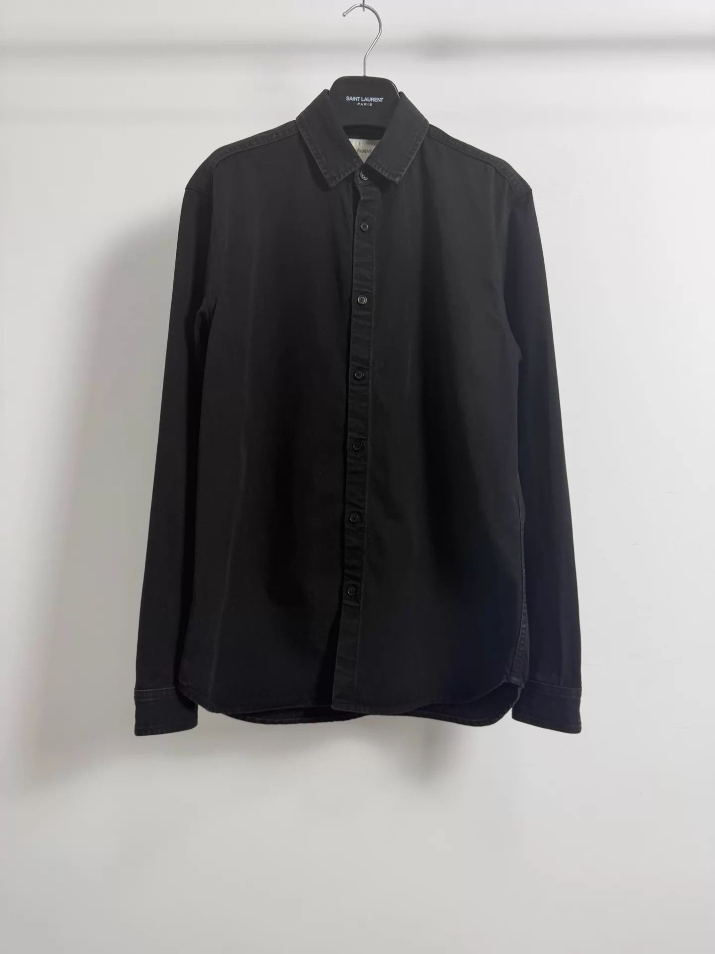 Saint Laurent Paris SLP24FW Embroidered YSL Logo Washed Black Denim Shirt XS Size US XS / EU 42 / 0 - 1 Thumbnail
