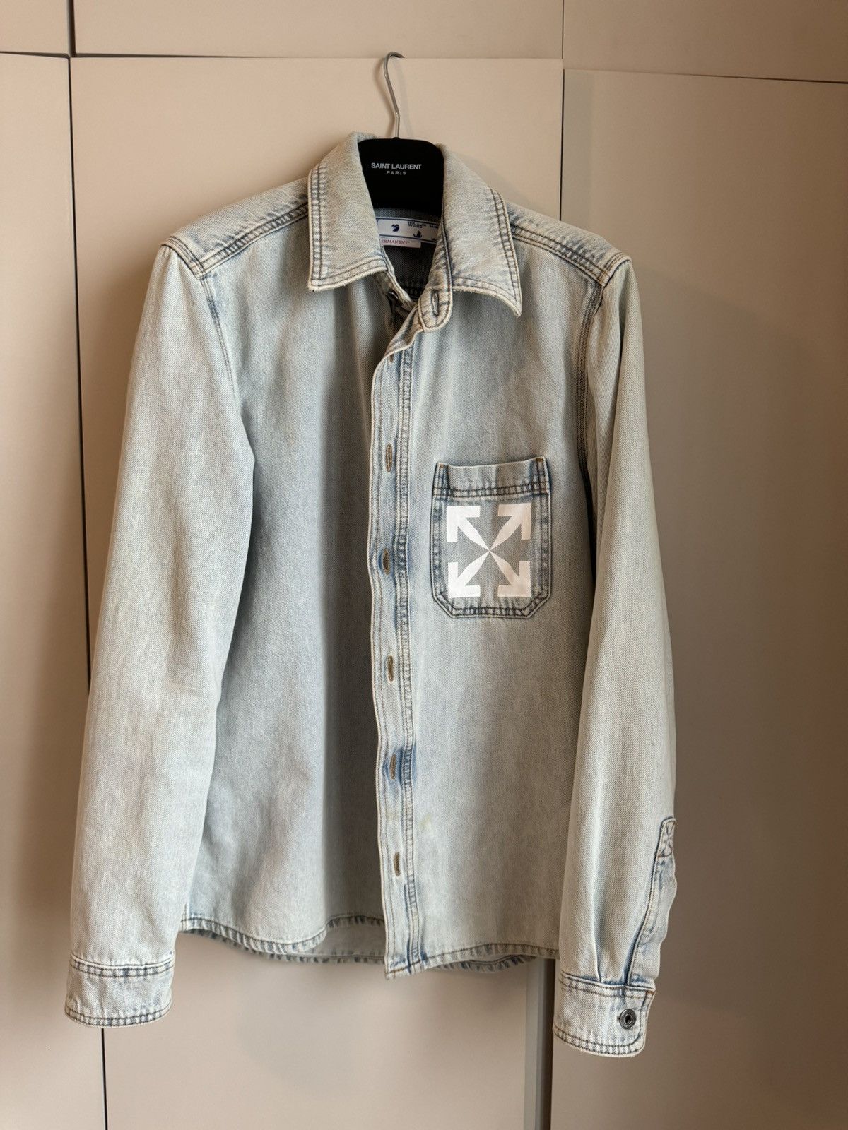 image of Denim Jacket Blue Off White, Men's (Size Medium)