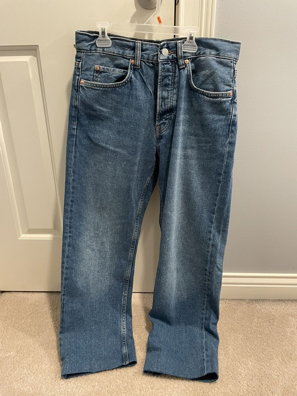 Zara Zara blue denim straight fit jeans Size US 31 - 1 Thumbnail