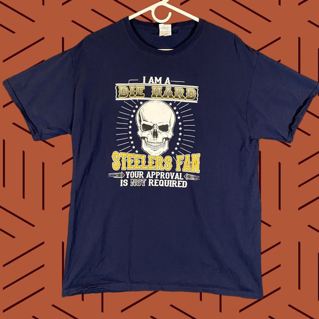 Gildan Pittsburgh Steelers Shirt Mens Large Diehard Fan Approval Not Needed Navy Blue T-Shirt Sports Gildan Crew Neck Short Sleeve 2020s Men Size US L / EU 52-54 / 3 - 1 Thumbnail