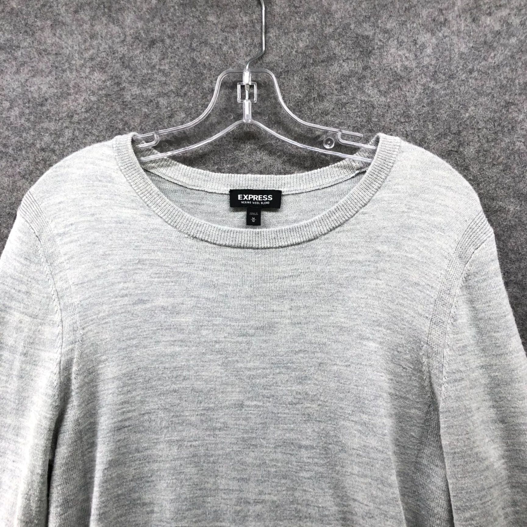 Express Express Merino Wool Blend Sweater Mens M Light Gray Crewneck Stretch Size US M / EU 48-50 / 2 - 5 Thumbnail