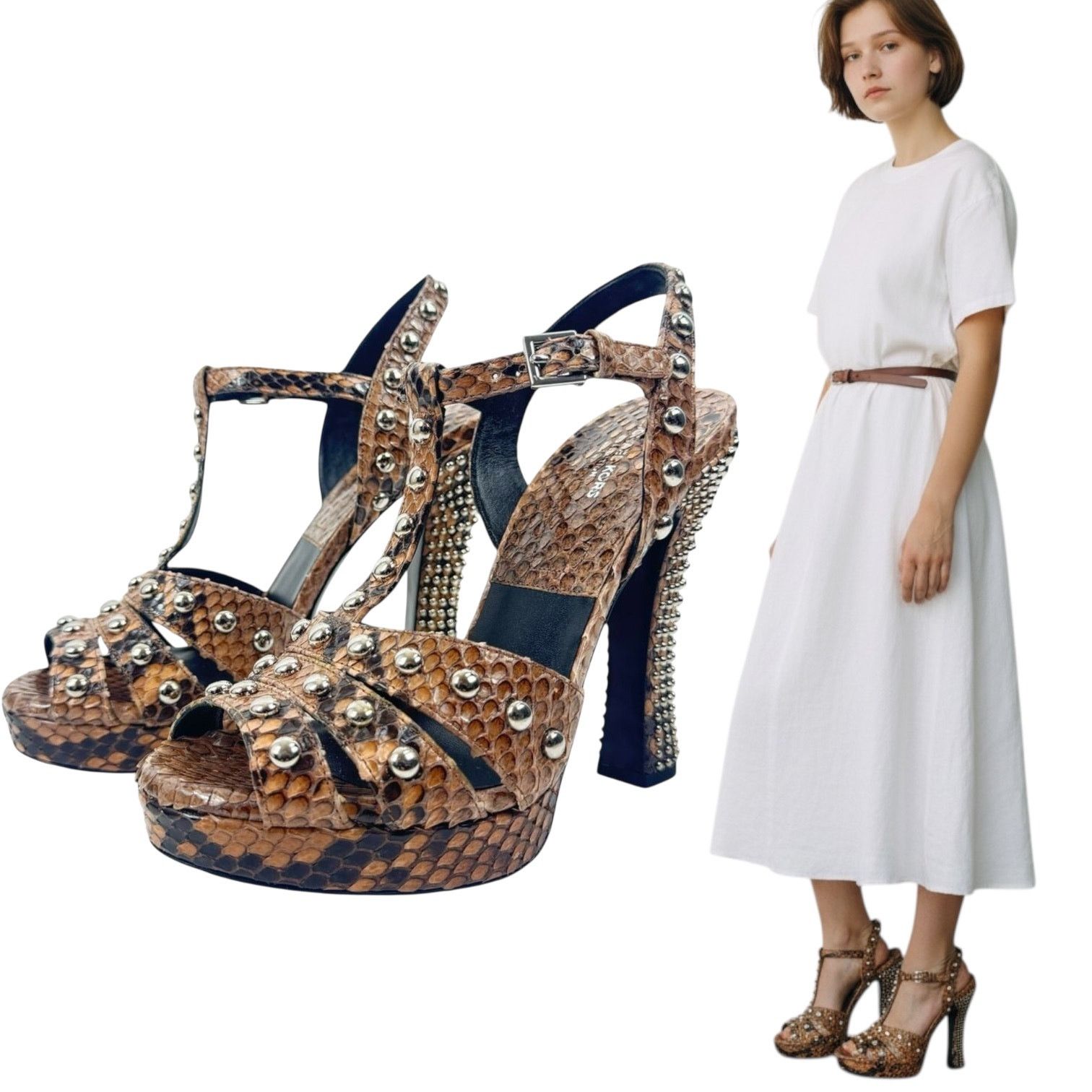 Michael Kors NEW Michael Kors Collection Rosanna Studded Python Sandals Size US 7.5 / IT 37.5 - 1 Thumbnail