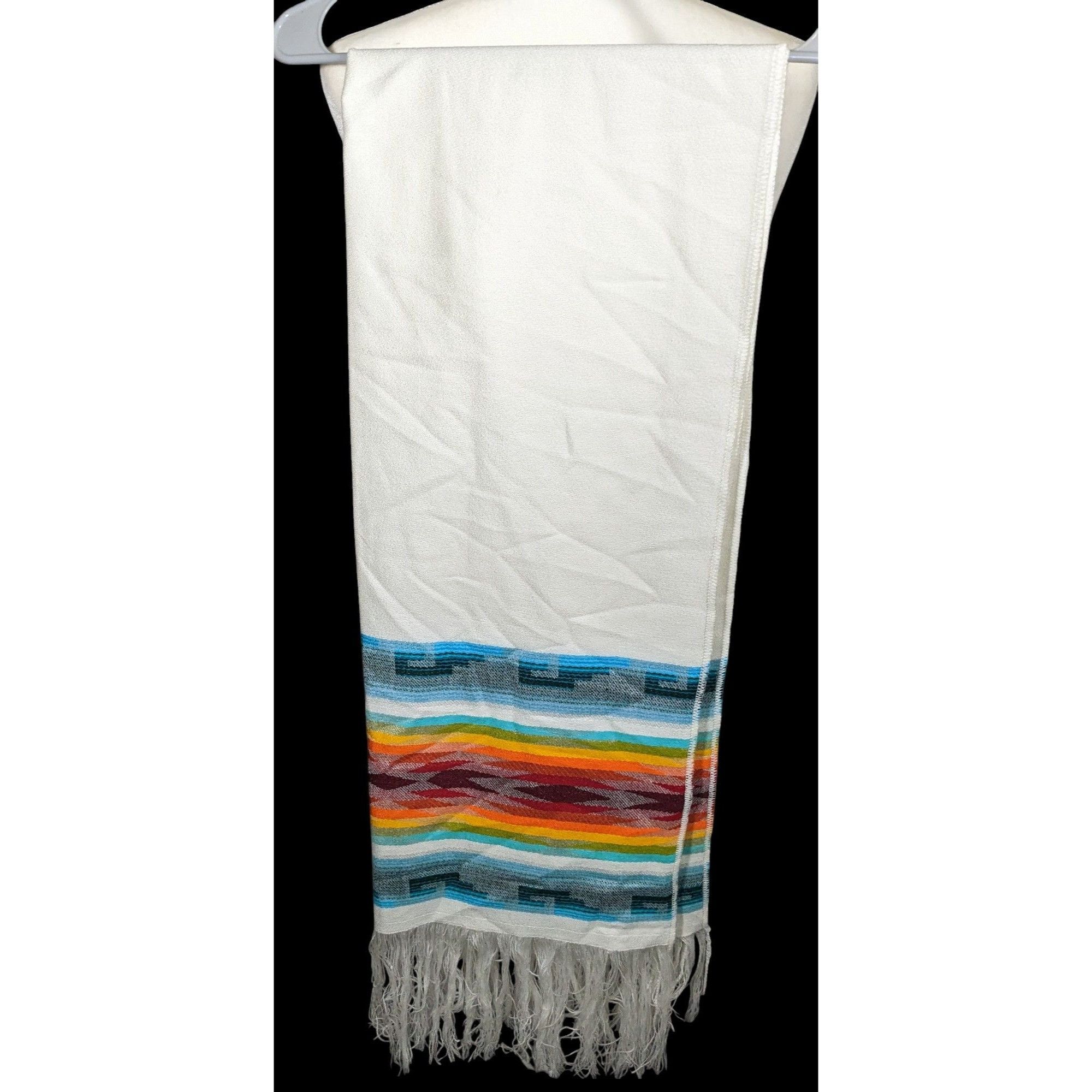 Other Handwoven Southwestern White And Rainbow Scarf With Fringe Size ONE SIZE - 2 Thumbnail