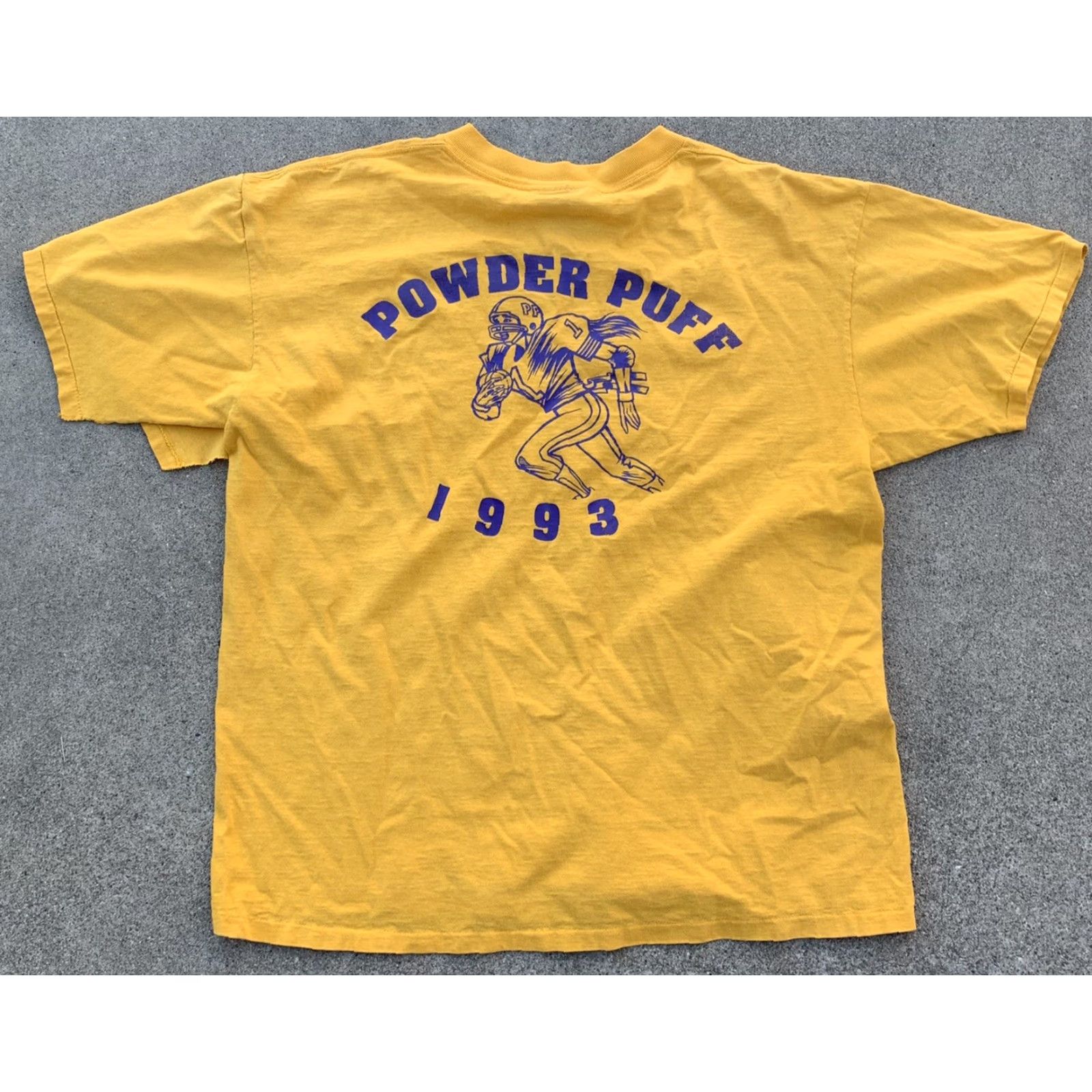 Vintage VINTAGE Powderpuff 1993 Spring Fling Kennedy t-shirt single stitch XL Men T-Shirt 90s Yellow Gold Graphic Print 1993 POWDER PUFF Fashion Size US XL / EU 56 / 4 - 6 Thumbnail