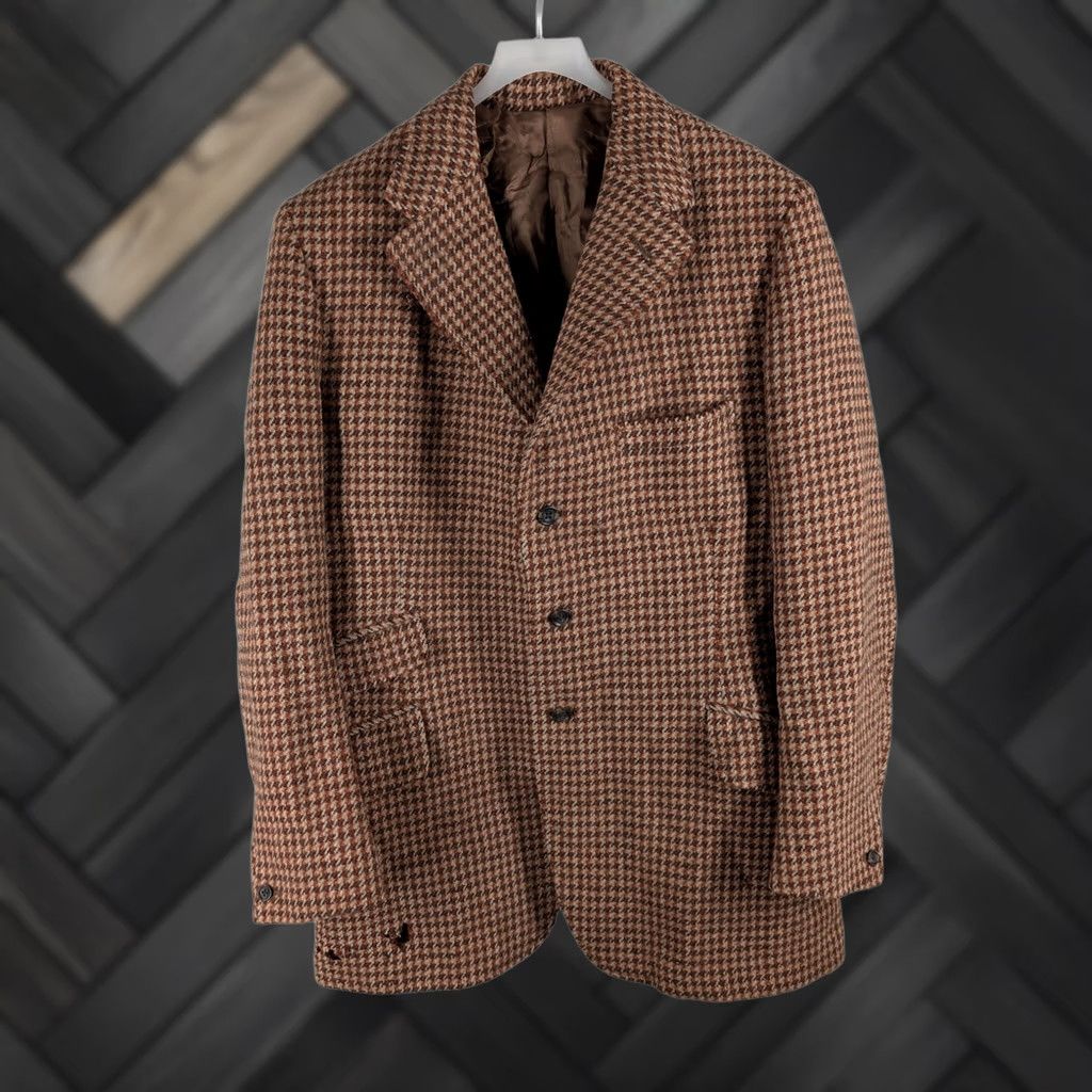 Harris Tweed VINTAGE Harris Tweed Blazer Bedford Riding Breeches Houndstooth Brown 1950s London Blazer Mens 42" Chest Wool Tweed Burgois? Size 42R - 1 Thumbnail