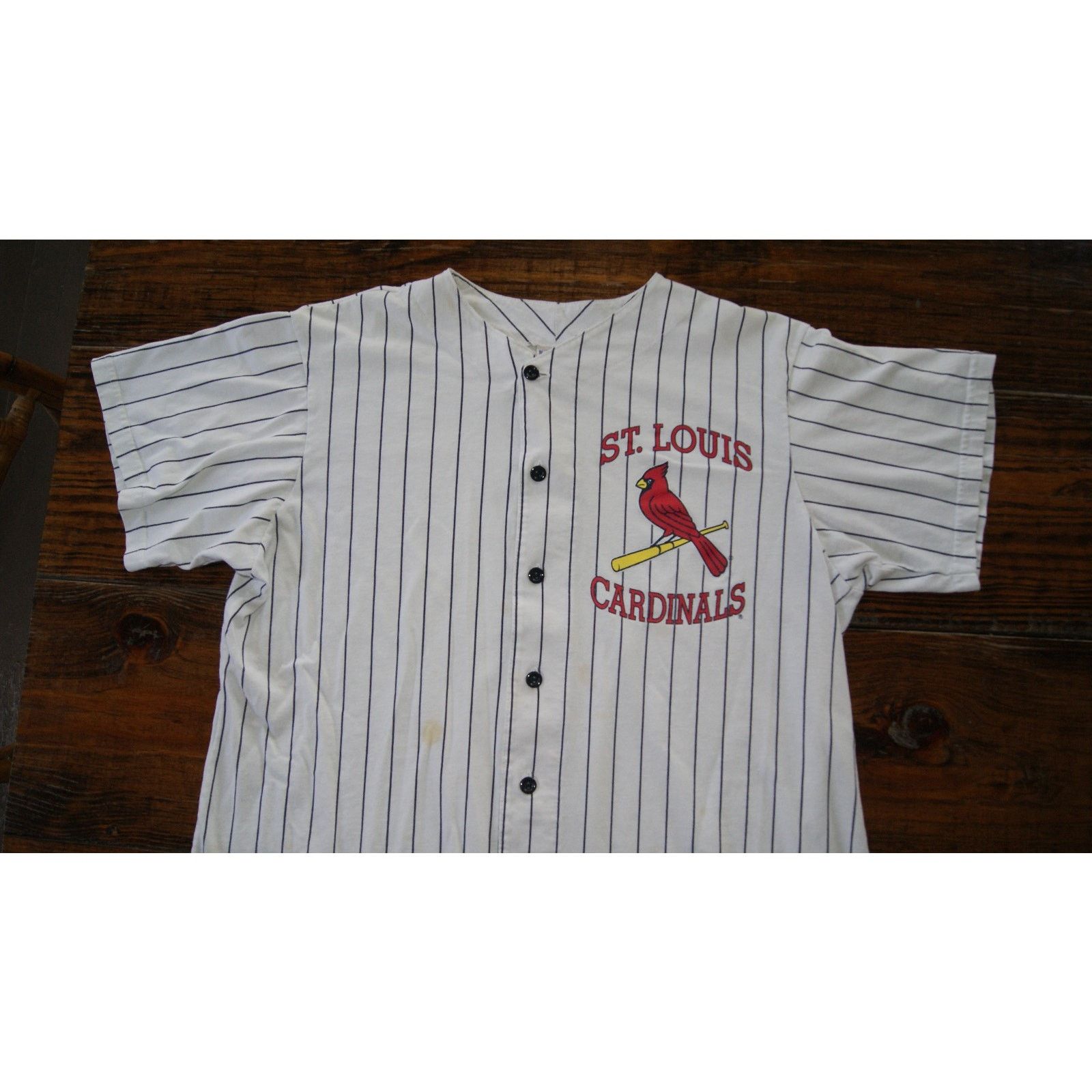 Bench Vtg St Louis Cardinals Pinstripe XL Button Up Jersey USA Size US XL / EU 56 / 4 - 1 Thumbnail