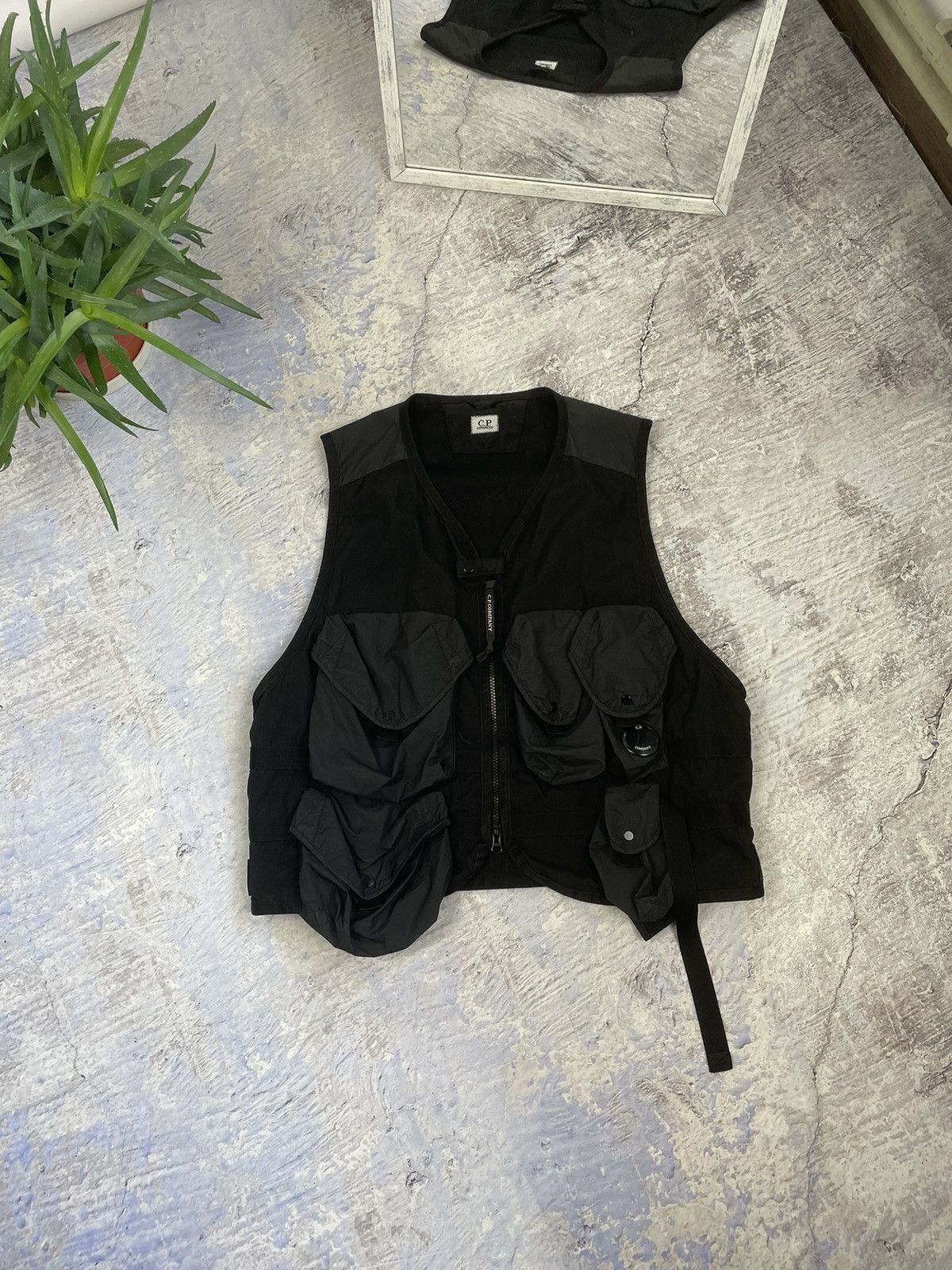image of C P Company Cp Company Multi Pocket Cargo Nylon Vest in Black, Men's (Size Medium)