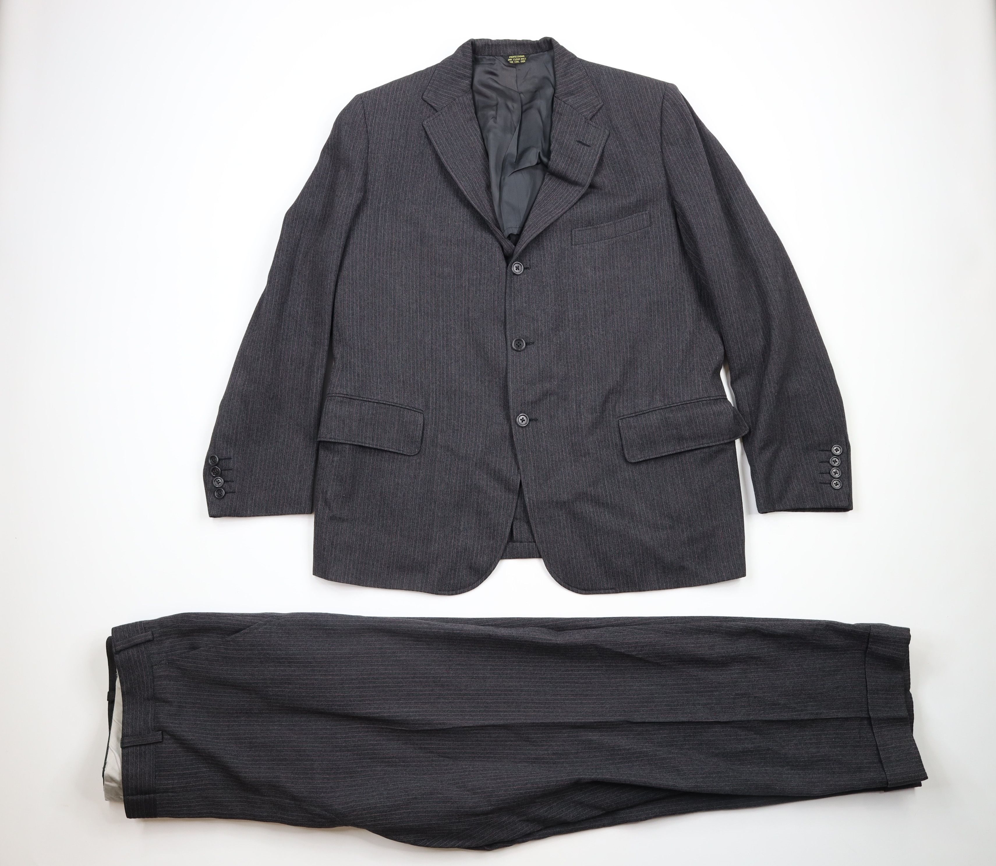 Vintage 70s Streetwear Pinstriped Wool 2 Piece Suit