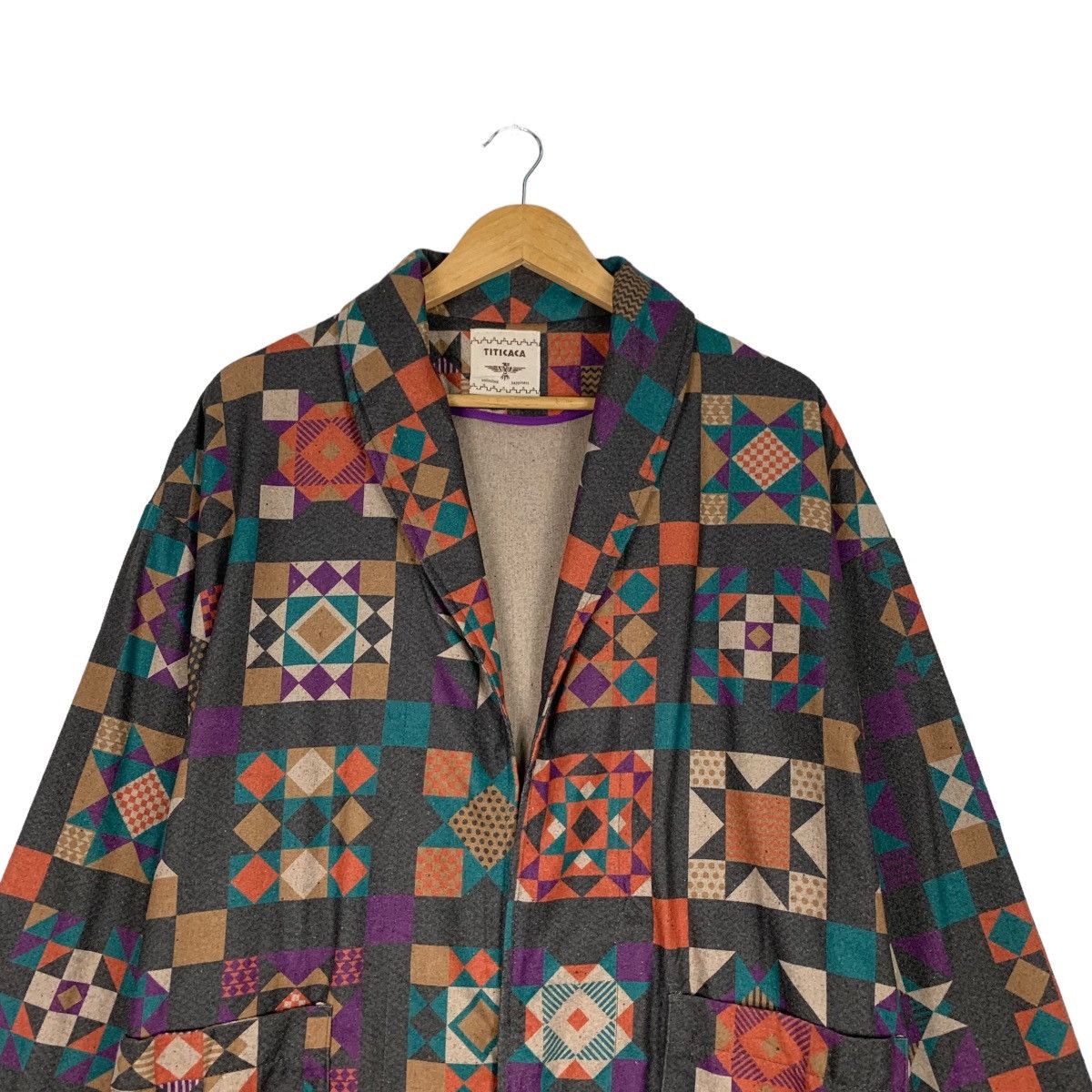 Japanese Brand Vintage TITICACA Motif Design Robe / Long Coat #1129-C52 Size M / US 6-8 / IT 42-44 - 2 Thumbnail