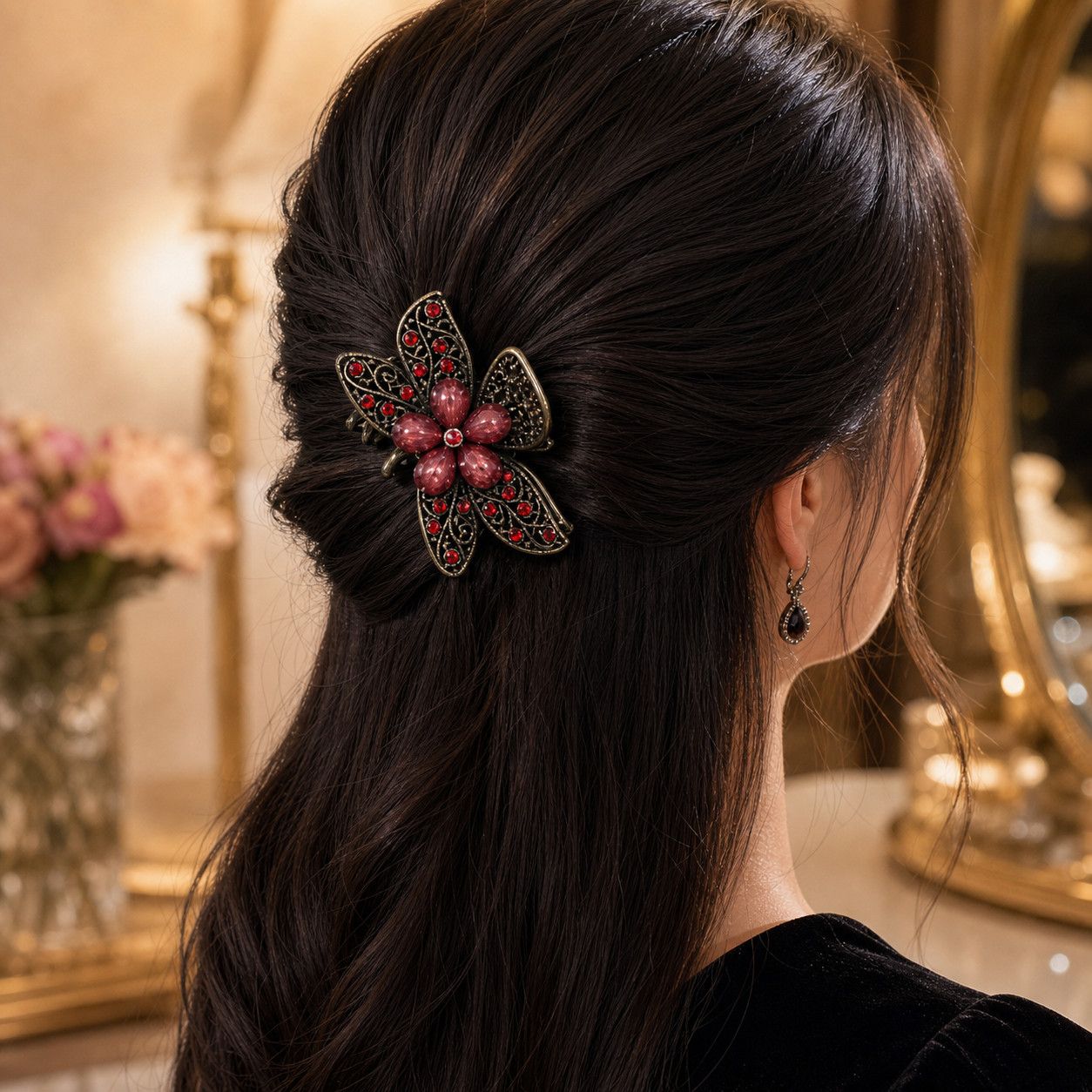 Other Maroon Rhinestone Butterfly Hair Clip Size ONE SIZE - 1 Thumbnail