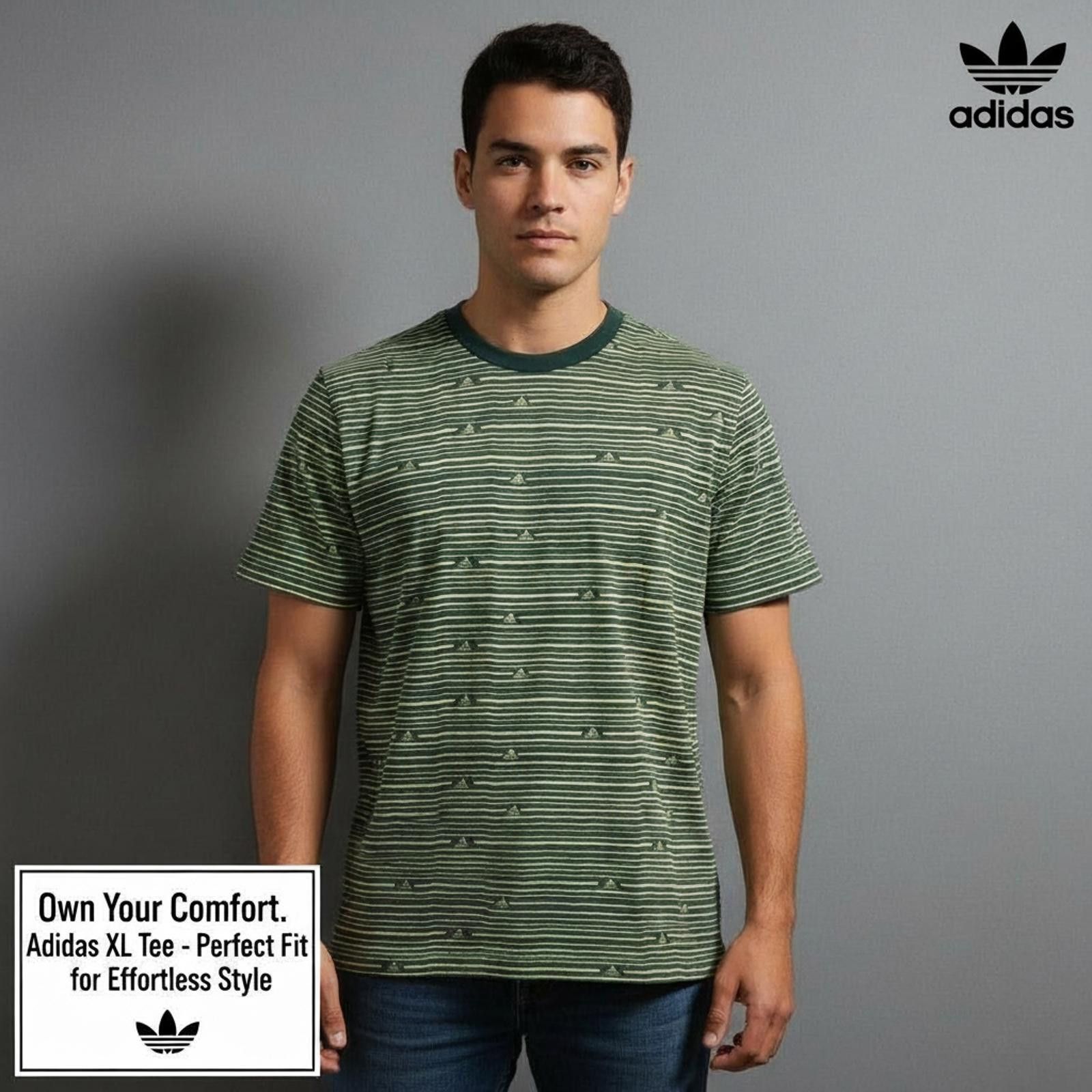 Adidas Adidas XL Men's Short Sleeve T-Shirt Green Striped Size US XL / EU 56 / 4 - 2 Thumbnail