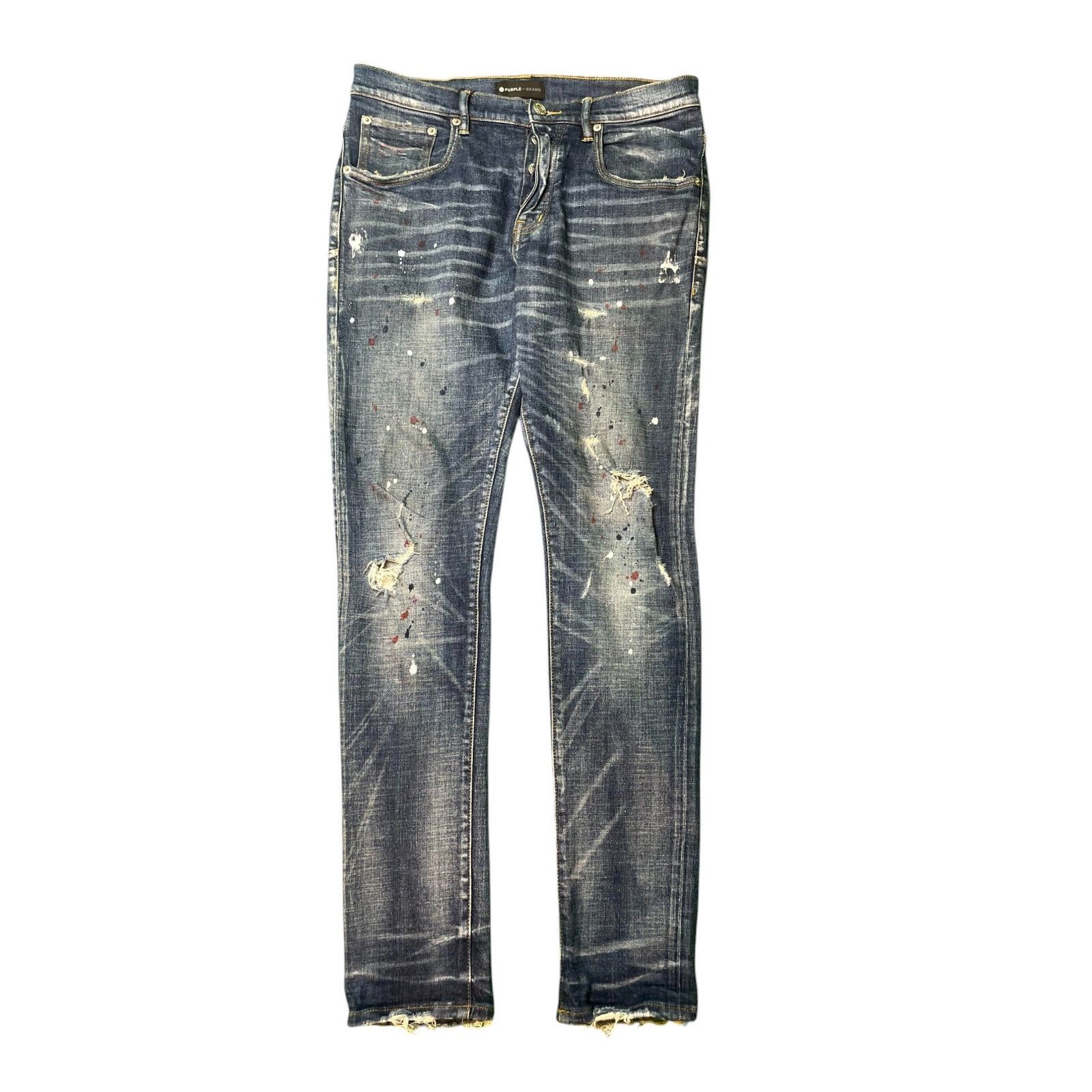 Purple Brand Purple Brand Paint Splattered Dark Wash Blue Jeans Size US 31 - 1 Thumbnail
