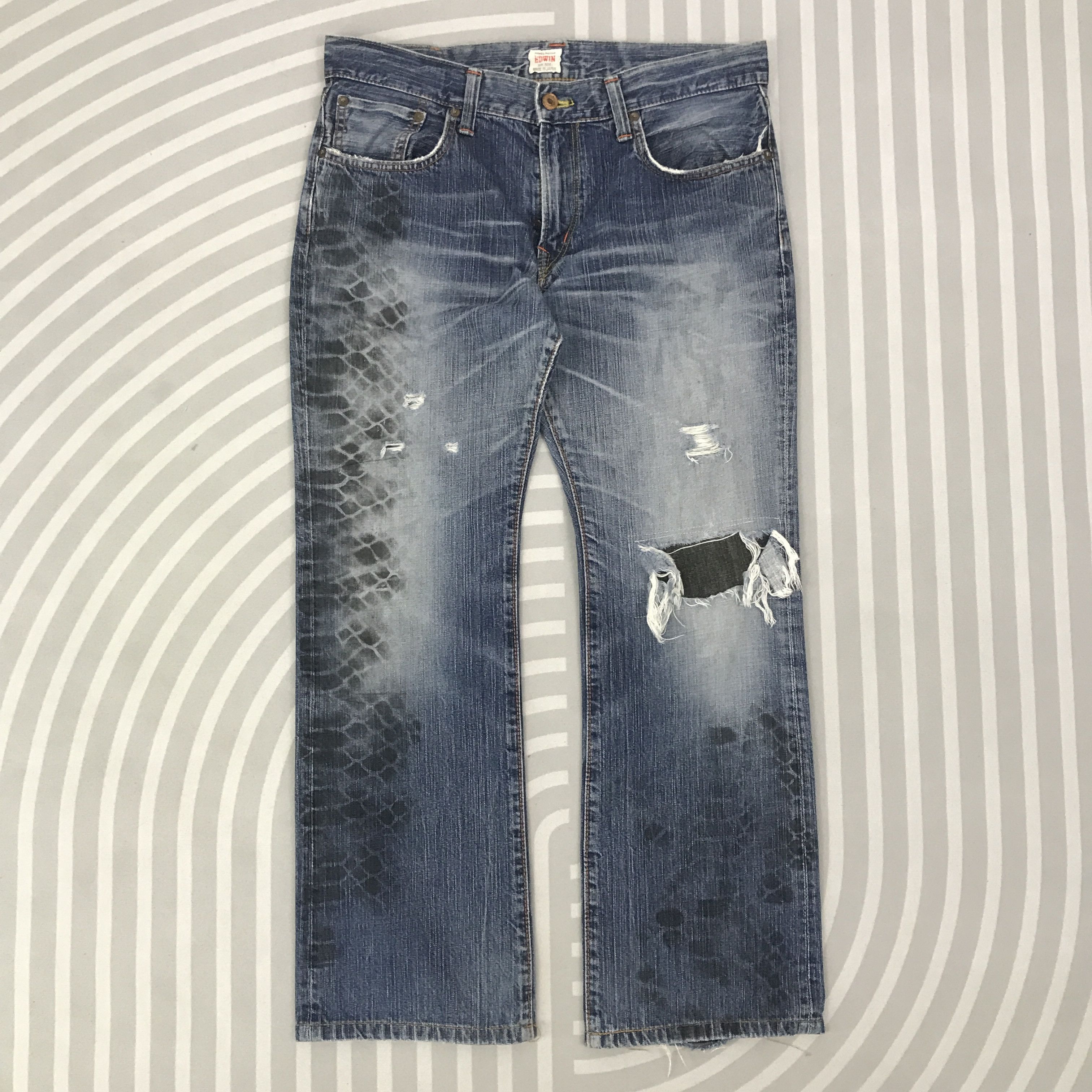 Edwin × Vintage Vtg Flare Edwin 505 Bootcut Distressed denim pants Size US 32 / EU 48 - 1 Thumbnail