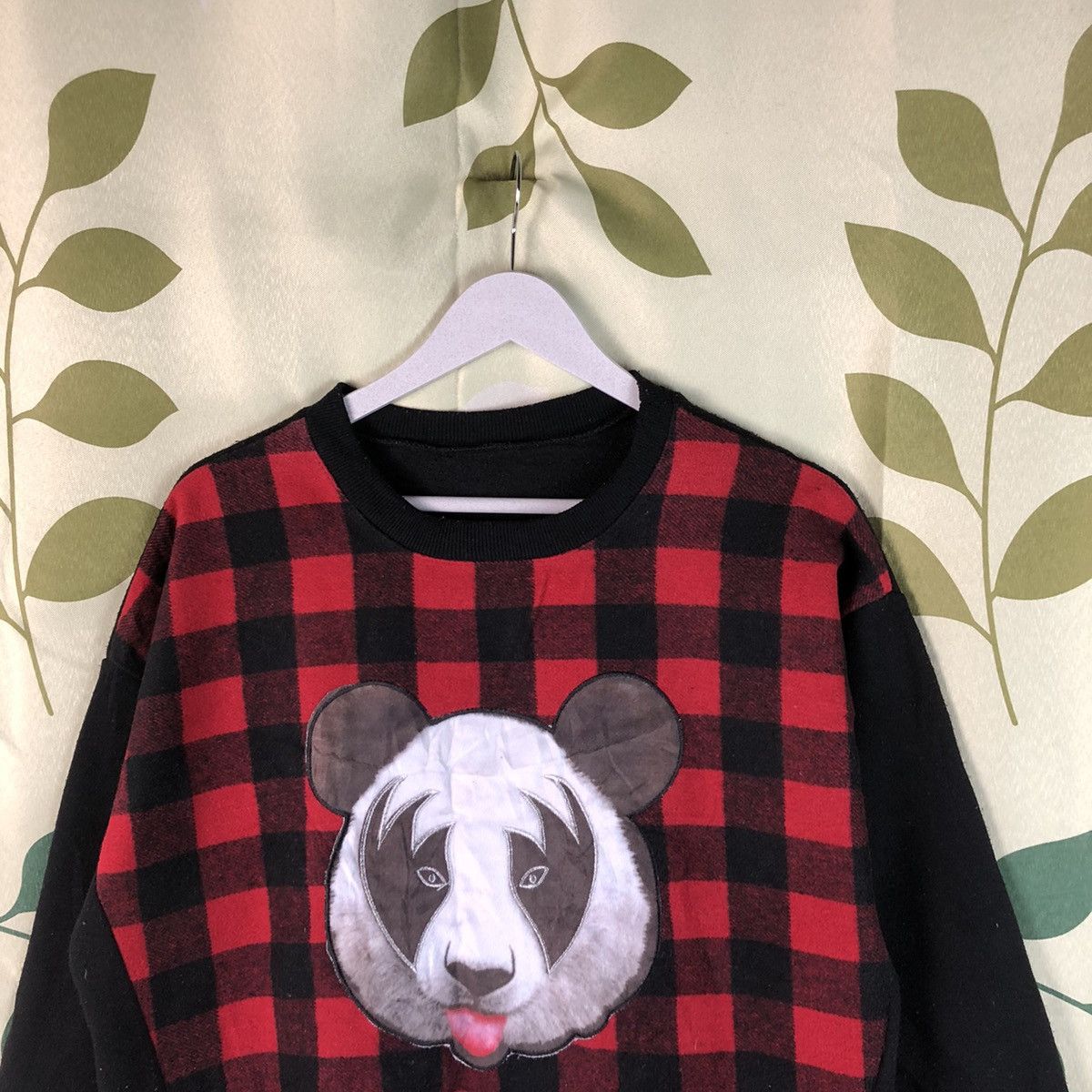 Japanese Brand Panda and A Bear Red checkered Sweatshirt #7468 Size L / US 10 / IT 46 - 2 Thumbnail