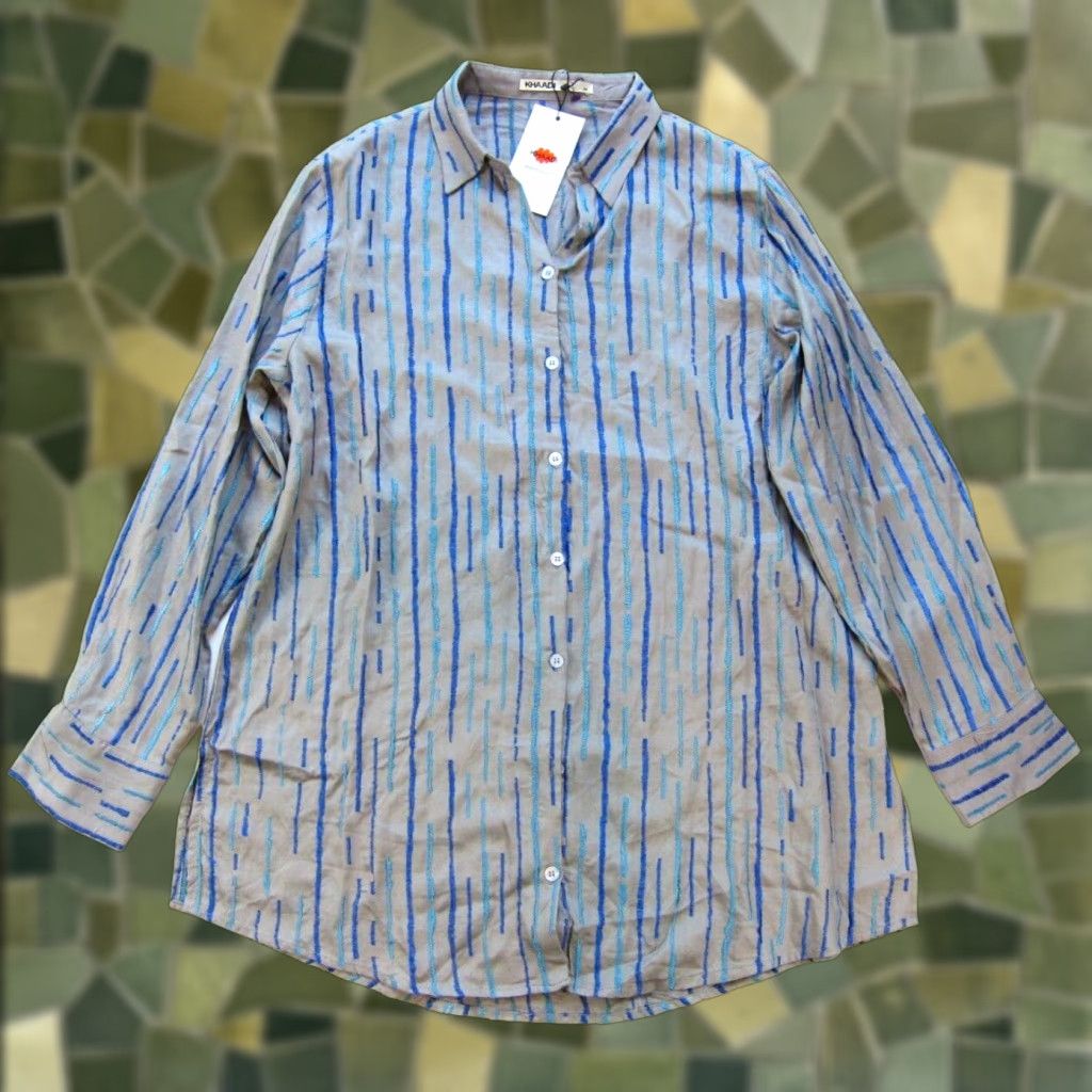 Vintage NWT Khaadi Rayon Grey Blue Collar Button Up Long Sleeve Oversized Blouse Medium Size M / US 6-8 / IT 42-44 - 1 Thumbnail