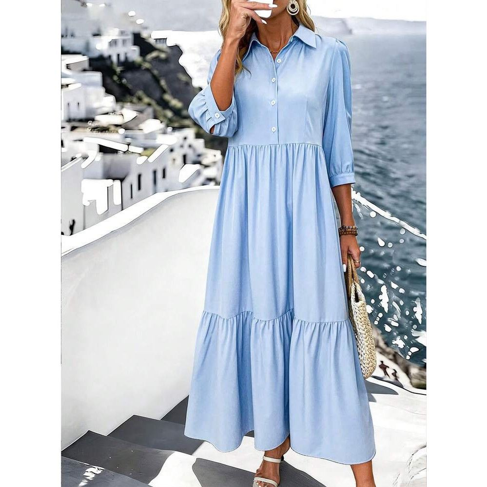 Shein NWOT SHEIN Blue Plus Size Button Front Tiered Boho Dress,2XL