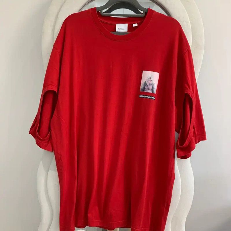 Burberry Burberry Red Cotton Short Sleeve T-Shirt Size US L / EU 52-54 / 3 - 1 Thumbnail