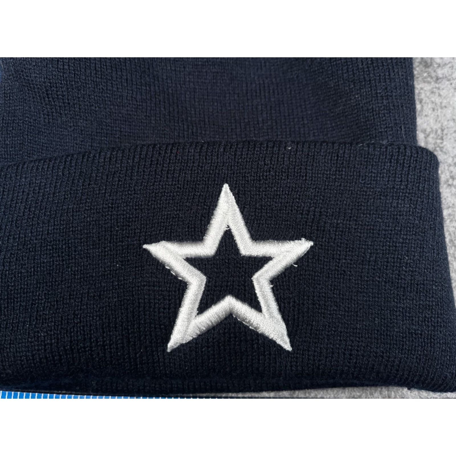 Vintage VINTAGE Star Beanie Toque Knit Adult One Size Dark Navy Blue 100% Acrylic Embroidered Star Pattern Winter Mens Size ONE SIZE - 2 Thumbnail