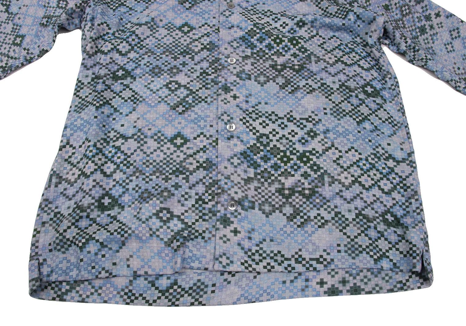 Emporio Armani Mosaic Print Rayon Shirt in Light Blue and Dark Green Size US XS / EU 42 / 0 - 7 Thumbnail