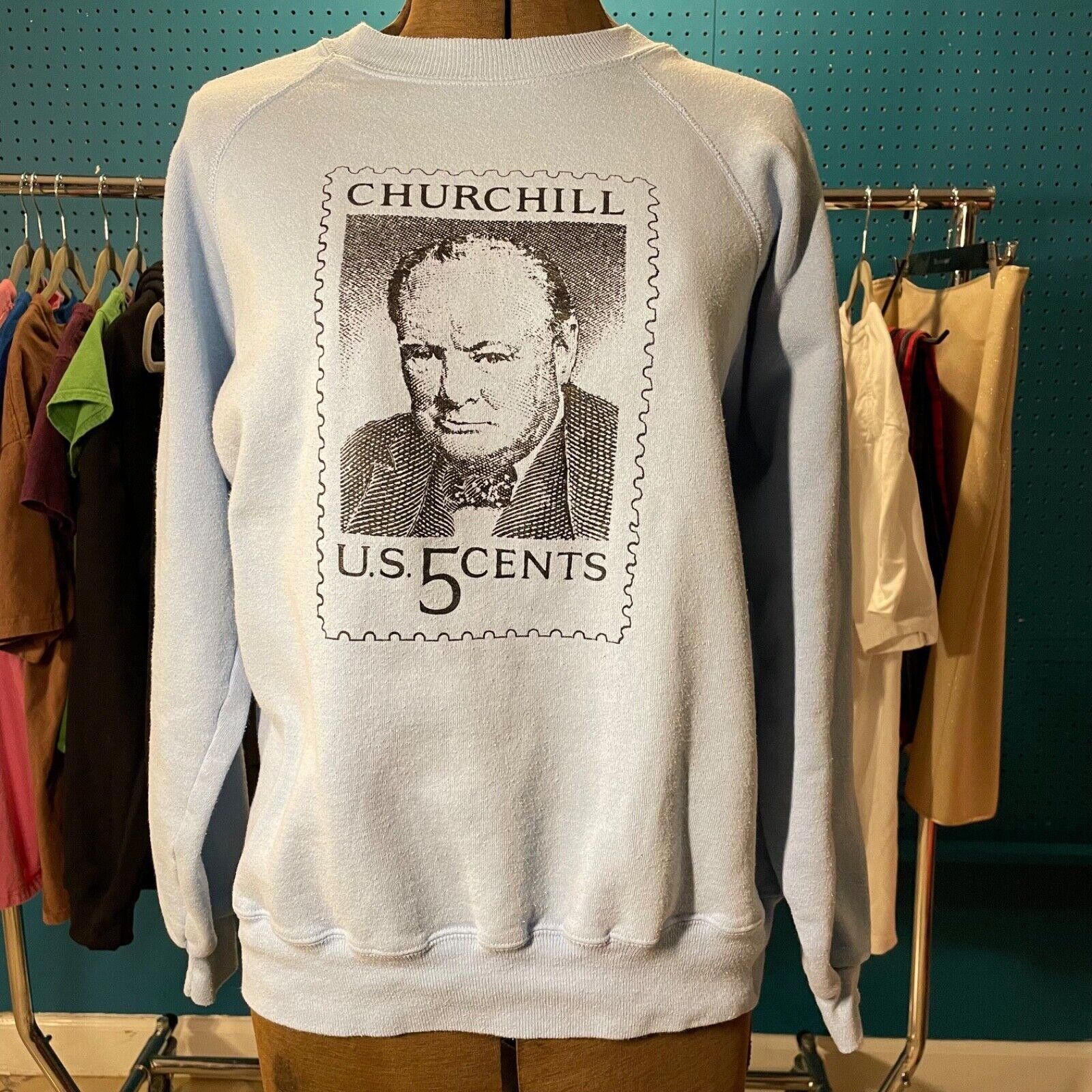 Hanes × Vintage Blue Churchill Stamp Sweatshirt Grandpacore Grandmacore USA Size US L / EU 52-54 / 3 - 1 Thumbnail