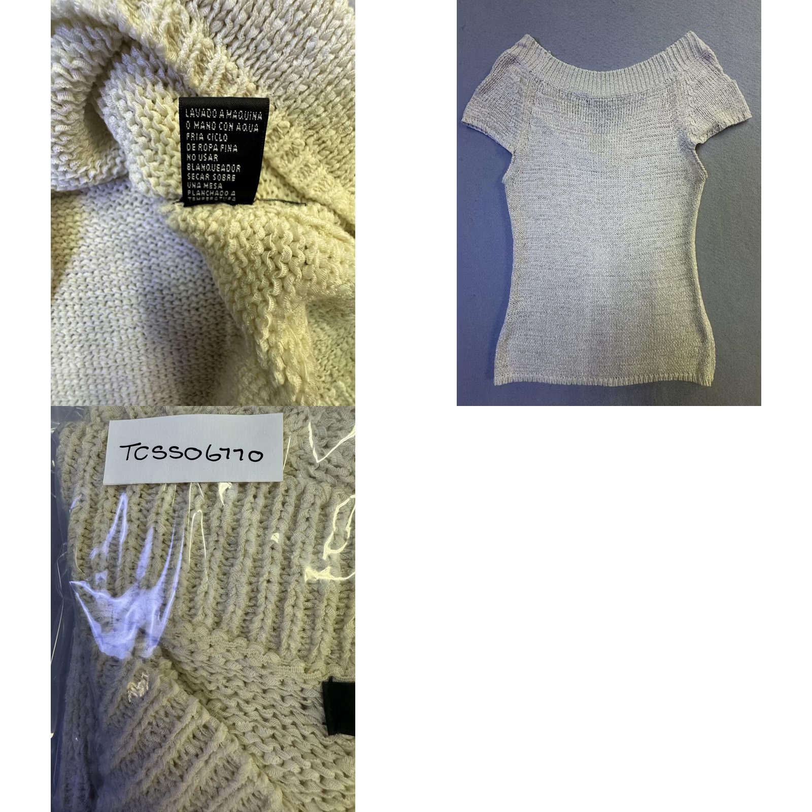 Vintage August Silk Sweater Womens Medium White V Neck Cap Sleeve Open Knit Pullover Size M / US 6-8 / IT 42-44 - 8 Thumbnail