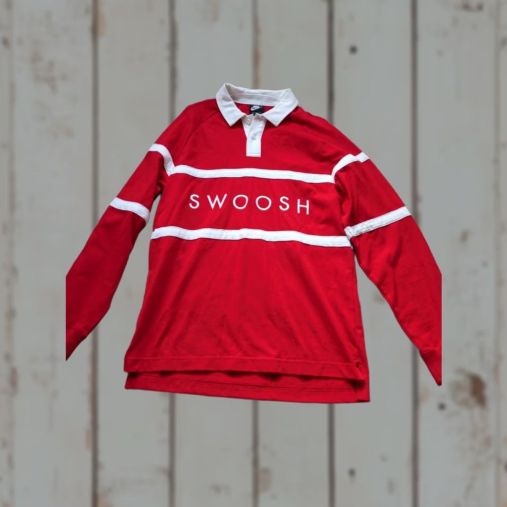 Nike Nike Rugby Swoosh Shirt Mens Medium Red Spell Out Long Sleeve Polo Size US M / EU 48-50 / 2 - 1 Thumbnail