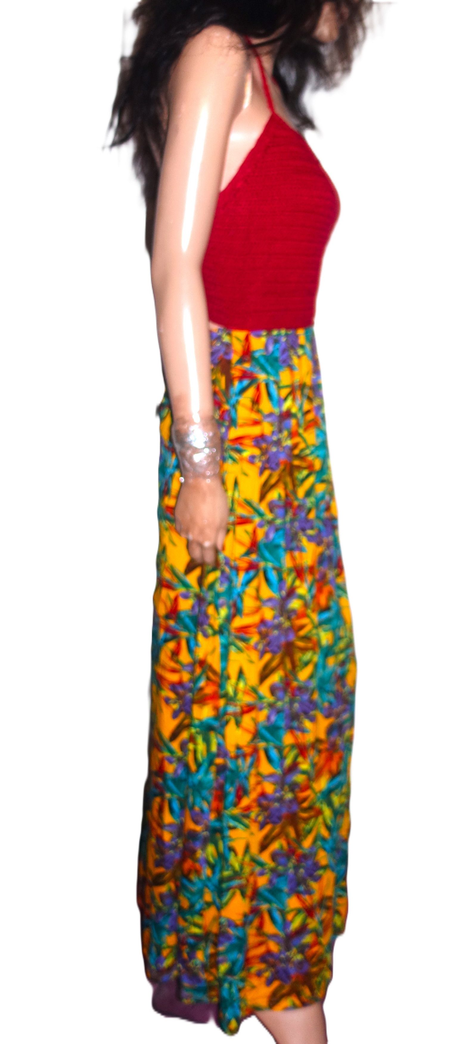 Other Mark Red Crochet Halter Floral Maxi Dress L Size L / US 10 / IT 46 - 6 Thumbnail