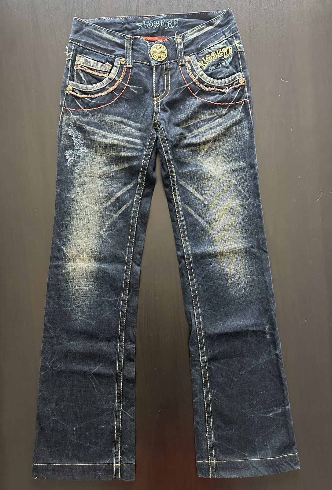 If Six Was Nine Riobera Y2K Embroidered Flared Jeans Japanese Archive Punk Size 25" / US 0 / IT 36 - 1 Thumbnail