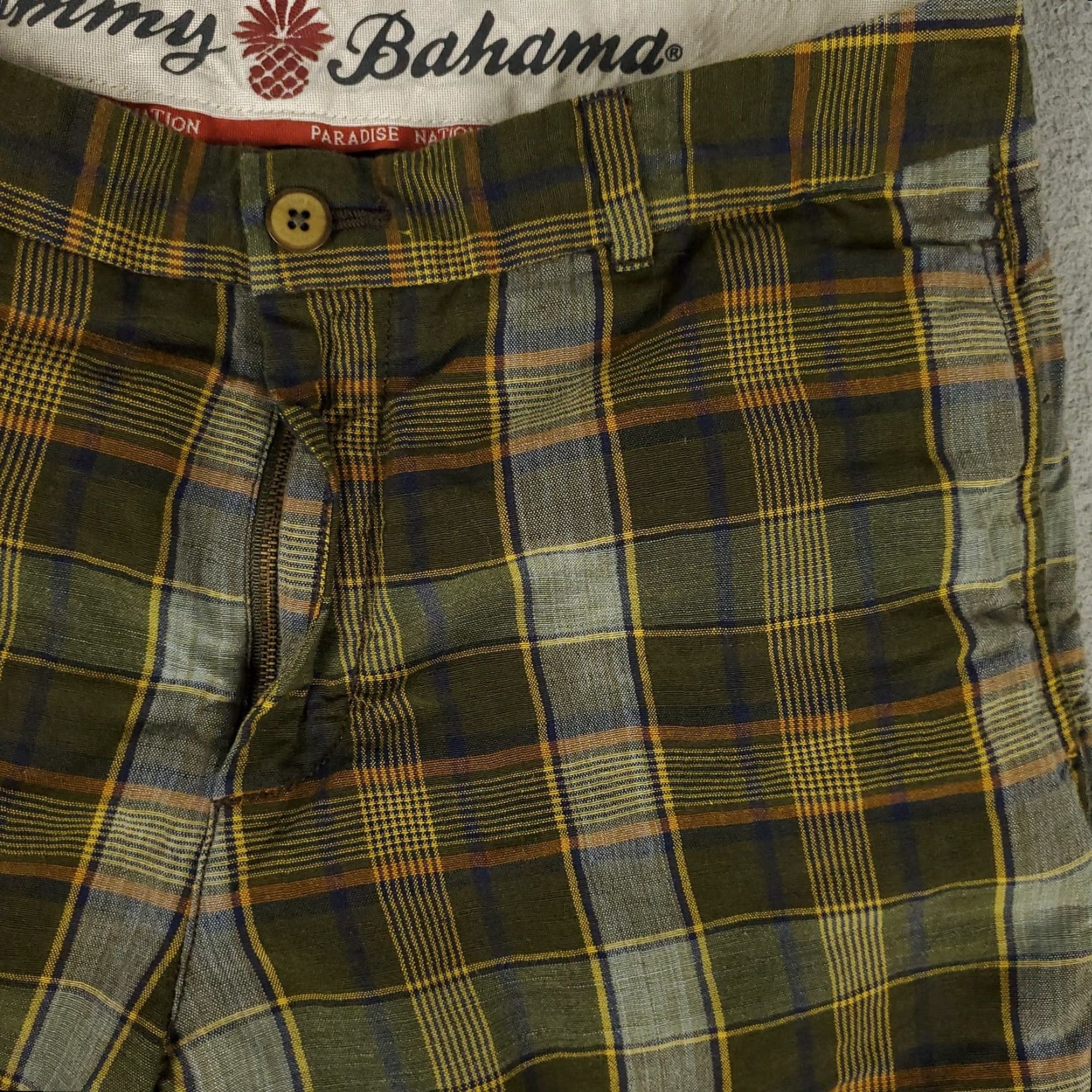 Tommy Bahama VINTAGE Tommy Bahama Shorts Men 33 Green Plaid Linen Casual Flat Front Chino Size US 33 - 3 Thumbnail