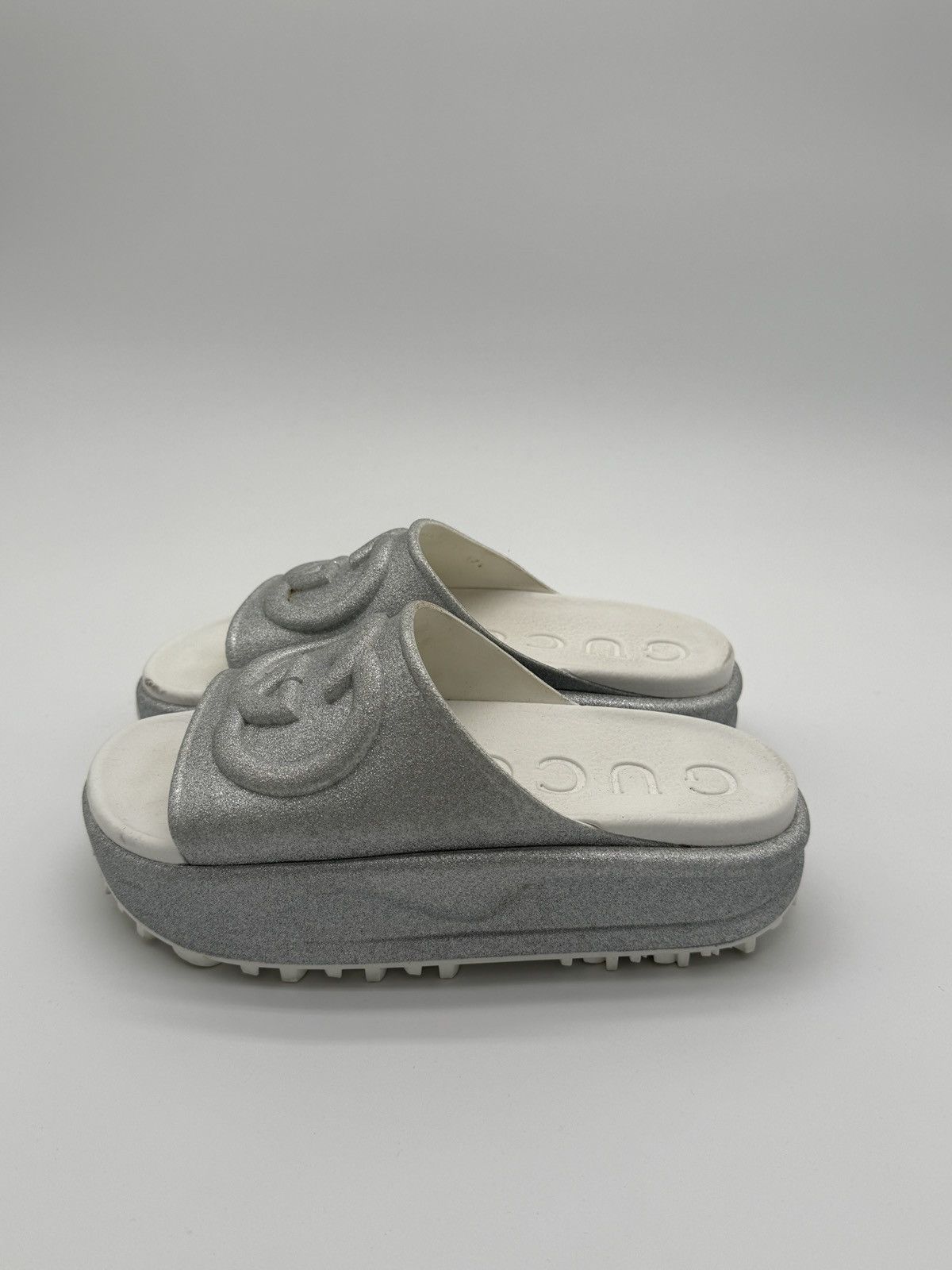 Gucci Silver Glitter Gucci Platform Slides Size US 8 / IT 38 - 4 Thumbnail