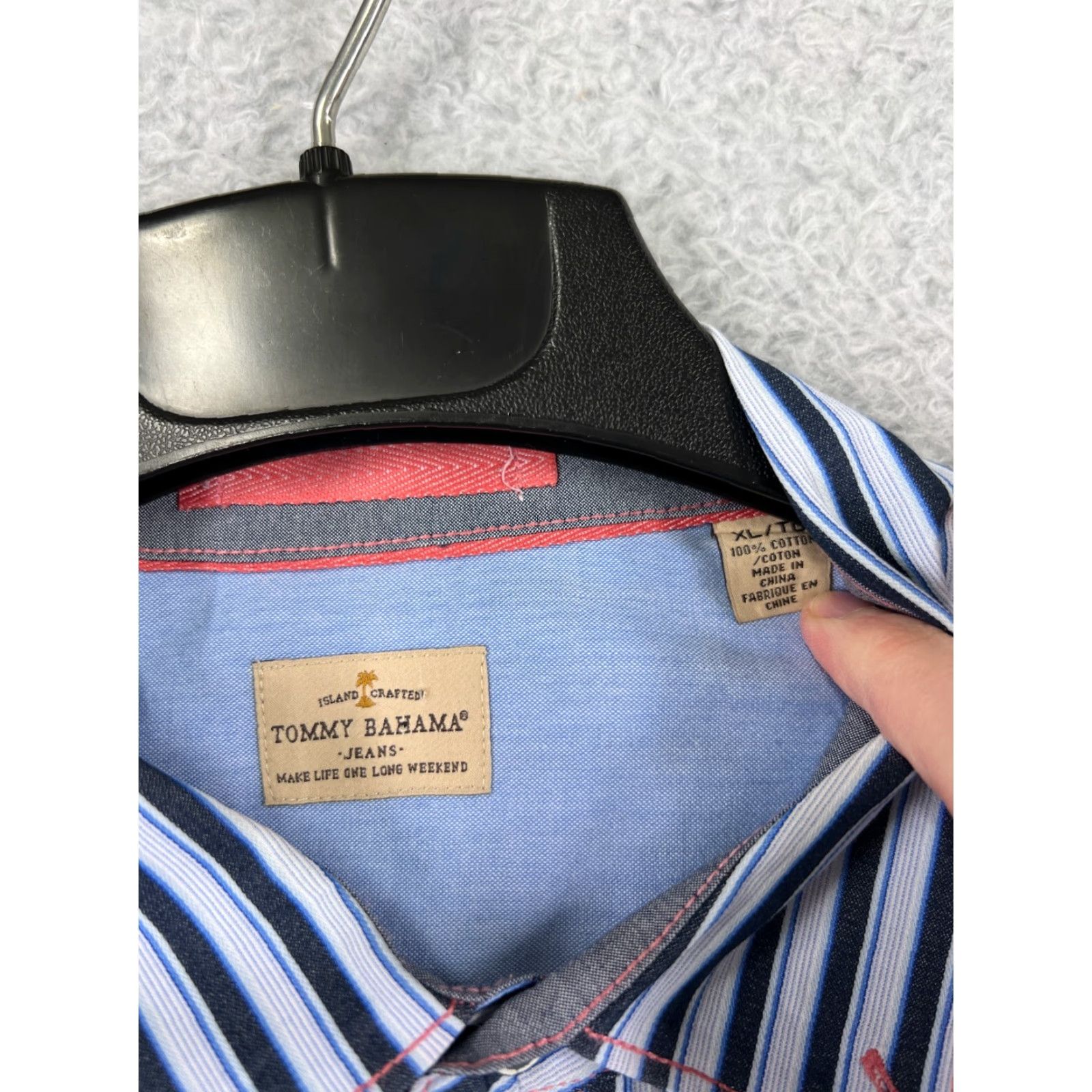 Tommy Bahama Tommy Bahama Shirt Mens XL Blue Striped 100% Cotton Button-Up Size US XL / EU 56 / 4 - 3 Thumbnail