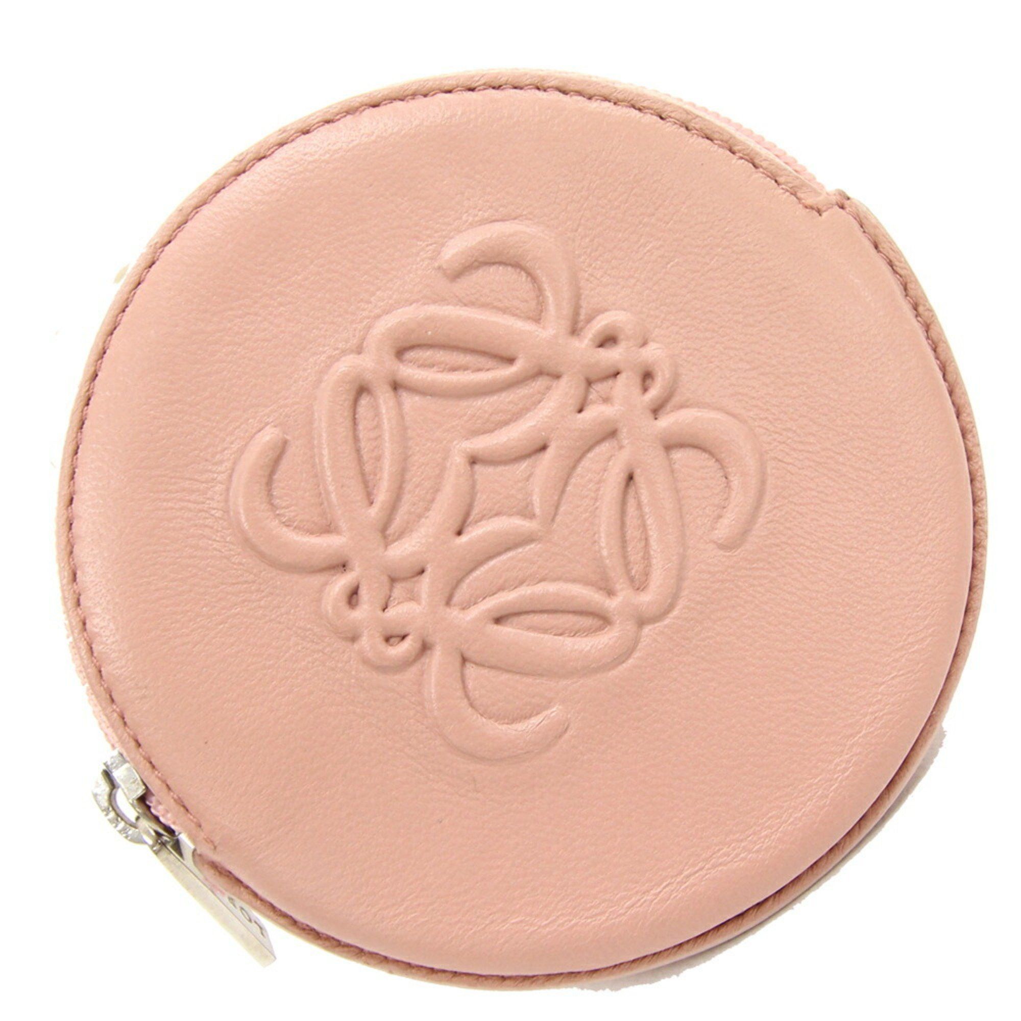 image of Loewe Coin Case Anagram Pink Beige Leather Wallet Ladies, Women's