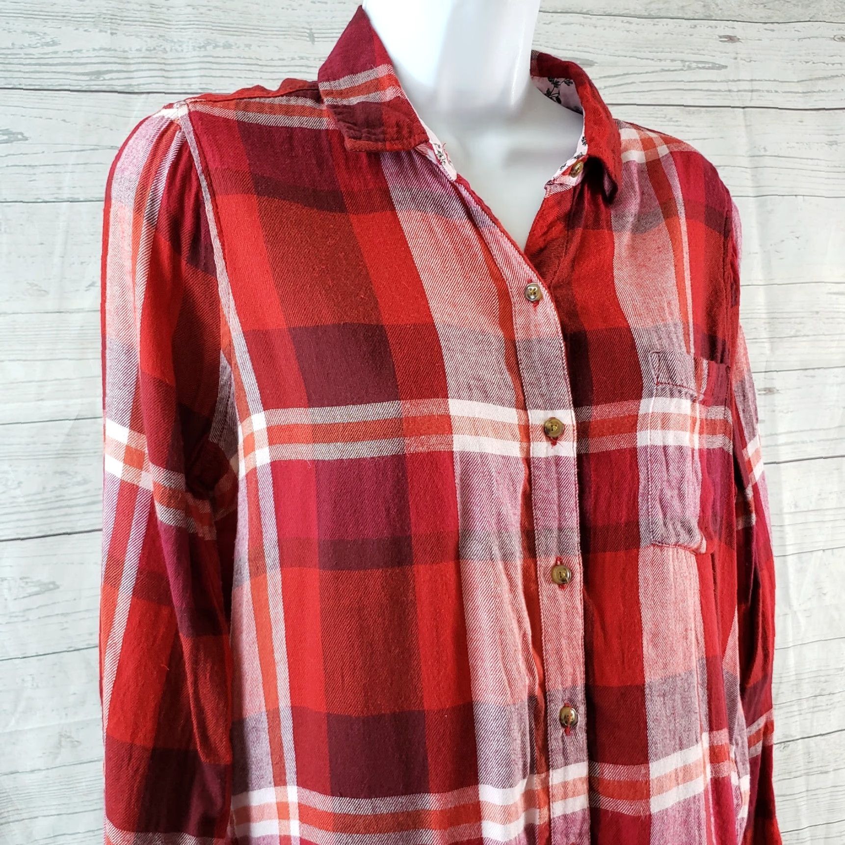 Lucky Brand Lucky Brand Button Front Shirt Womens Sz S Plaid Long Sleeve Red Cotton Blend Casual Size S / US 4 / IT 40 - 2 Thumbnail