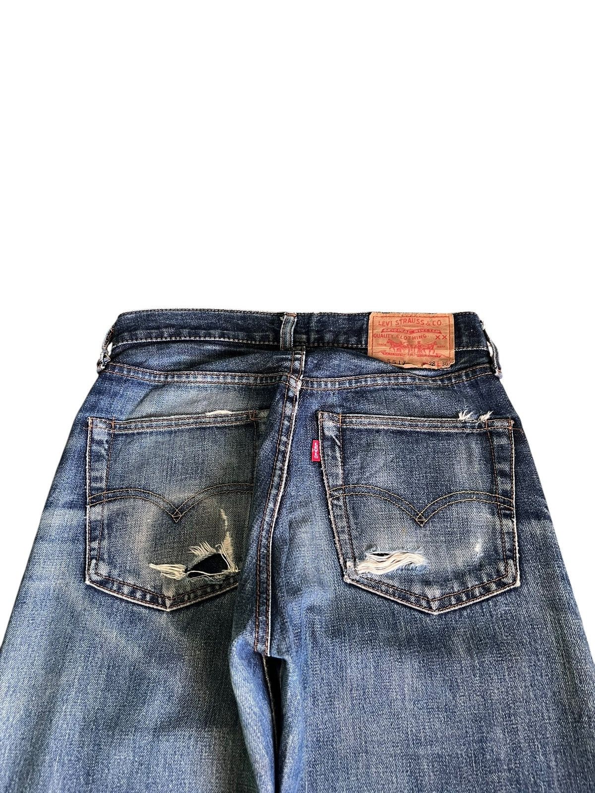 Levi's Vintage 80s Levis 551Z Big E Selvedge Talon Baggy Jeans Size US 28 / EU 44 - 4 Thumbnail
