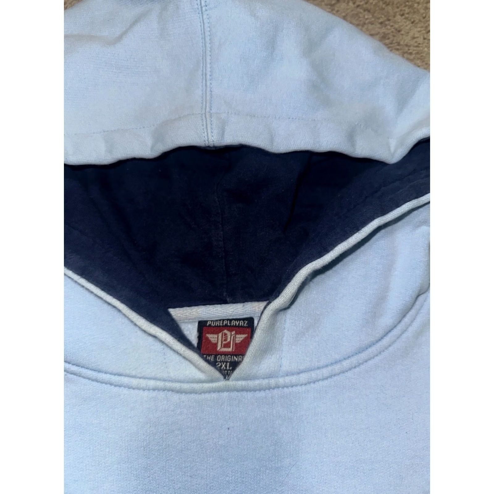 Vintage VINTAGE Pure Playaz Hoodie 2XL Blue Solid Cotton Fleece Embroidered Logo Pullover 90s Baggy Hip Hop Mens Hoodie Size US XXL / EU 58 / 5 - 7 Thumbnail