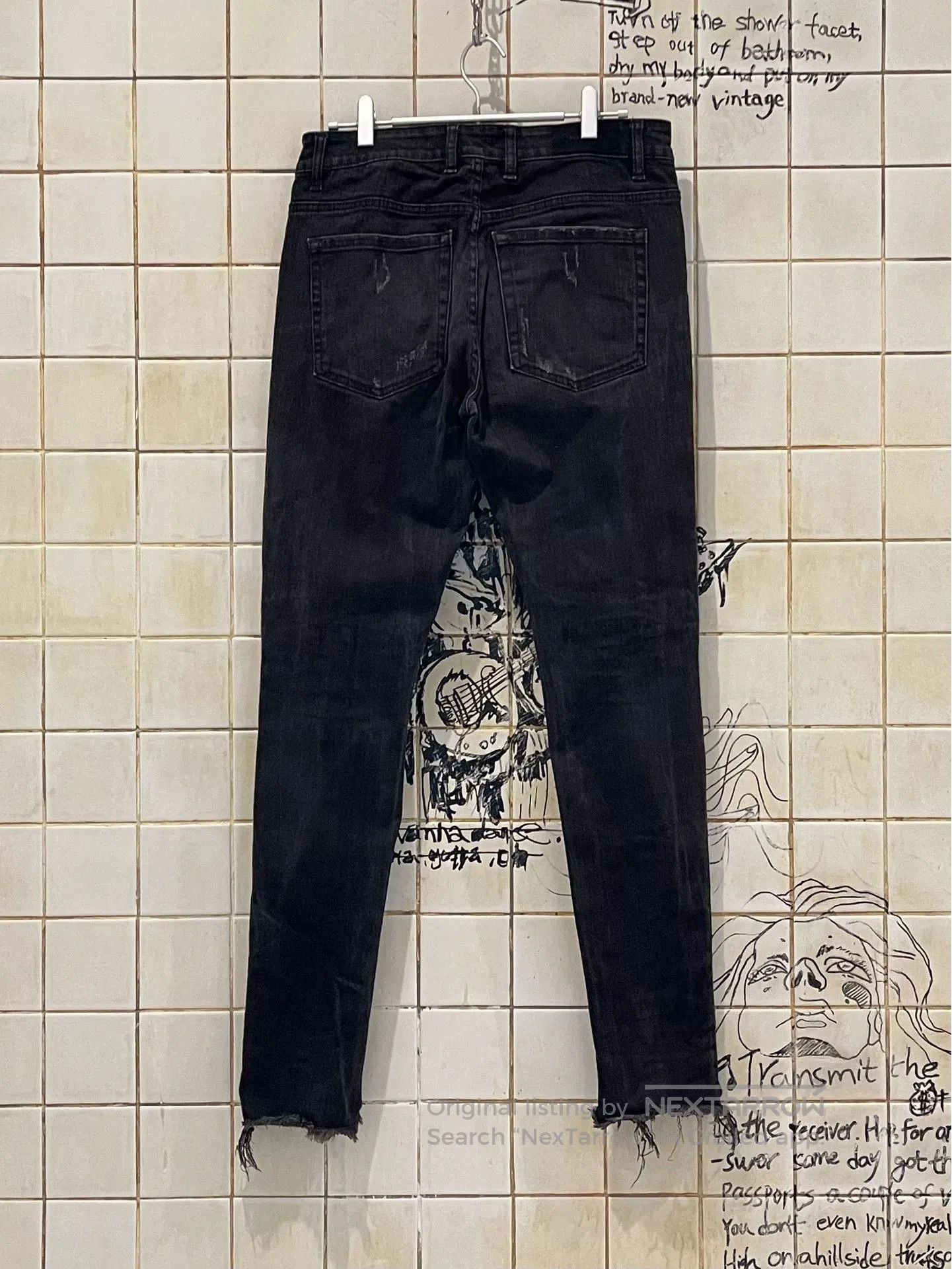 Represent Clo. Italian Black Distressed Embroidered Denim Pants. Size US 32 / EU 48 - 2 Thumbnail