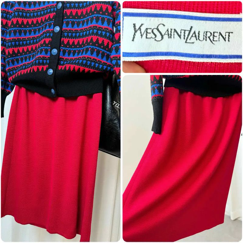 Yves Saint Laurent YSL Red Wool Midi Skirt for Women 0089 Size 28" / US 6 / IT 42 - 1 Thumbnail