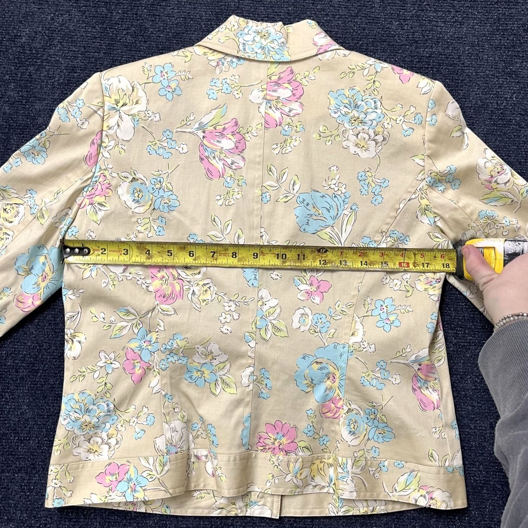 Oscar De La Renta Oscar de la Renta Blazer Women 10P Beige Floral Cotton Blend Petite Long Sleeve Single-Breasted Lined Structured Jacket Size L / US 10 / IT 46 - 3 Thumbnail