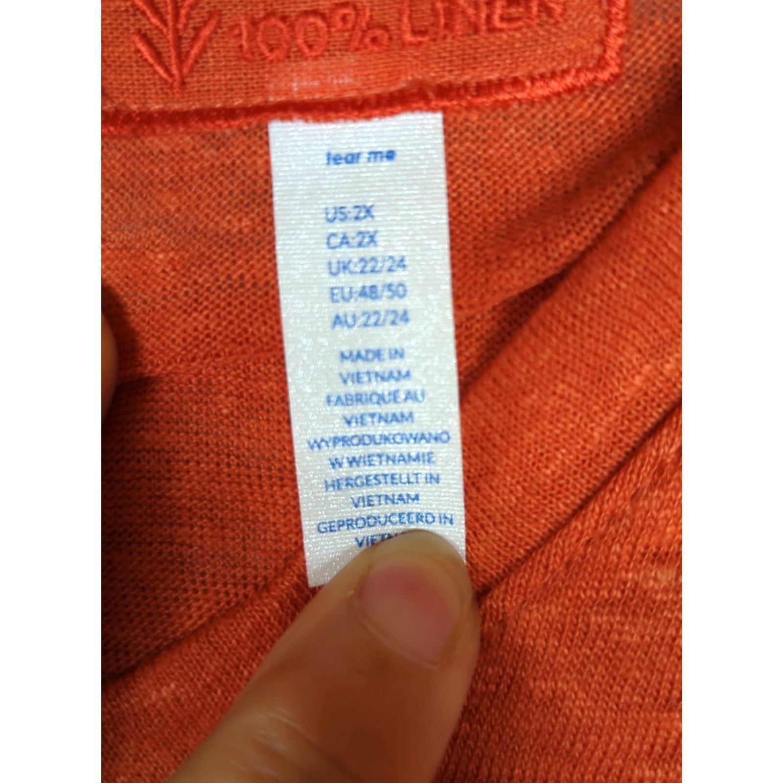 Vintage Sigrid Olsen T-Shirt Orange 100% Linen V-Neck Short Sleeve Plus 2X Womens Top, All Seasons, Casual, Travel, Relaxed Fit Size XXL / US 16-18 / IT 52-54 - 3 Thumbnail