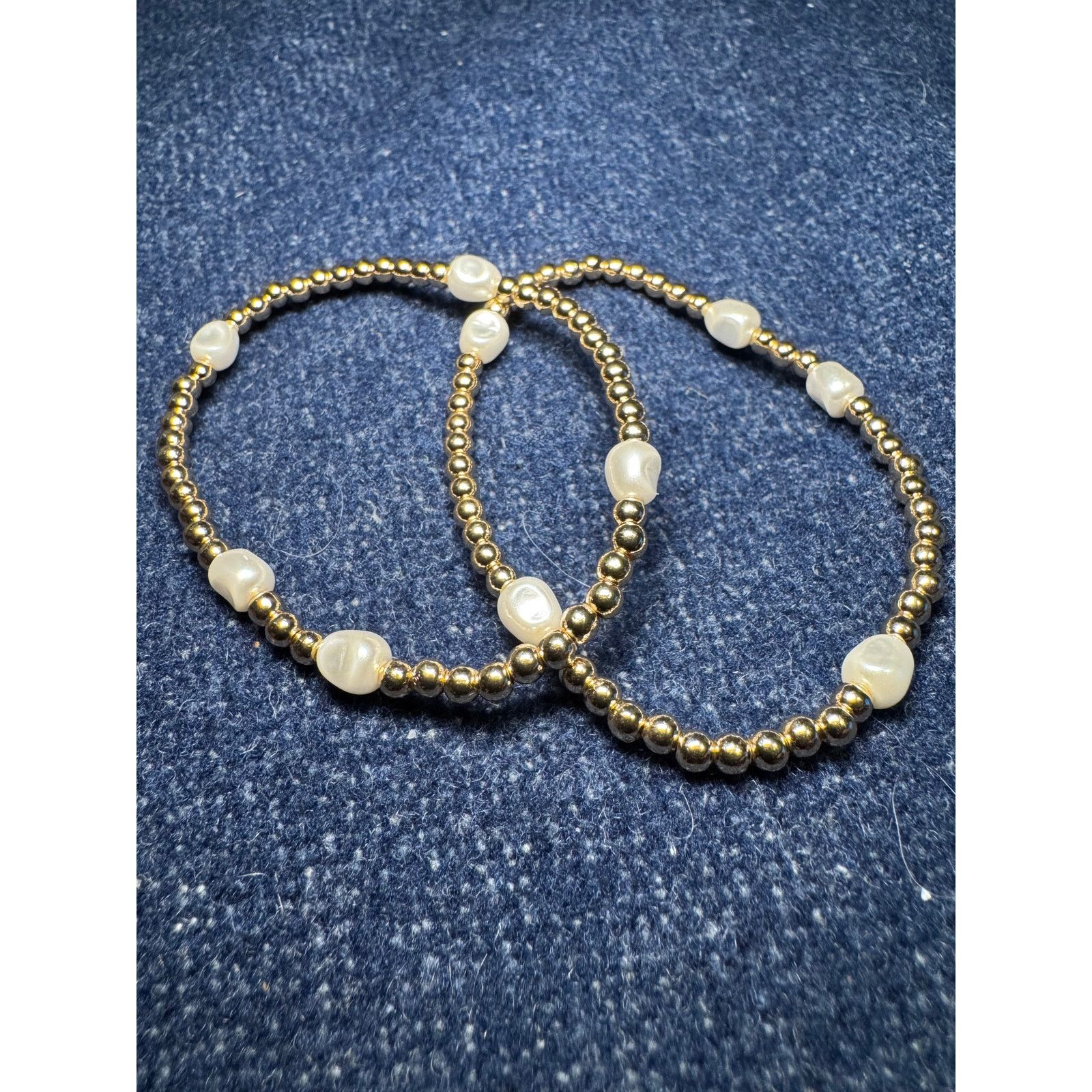 Other 2 Gold Filled Spaced w/ Freshwater Pearls Stretch Bracelets Size ONE SIZE - 3 Thumbnail