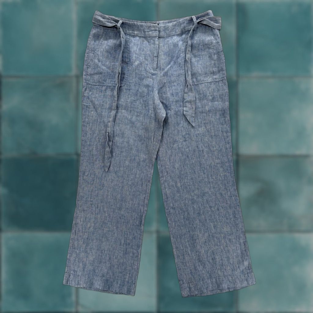 Talbots Talbots Pants Womens 12P Blue 100% Linen Wide Leg Tie Waist Cropped NWT Size 34" / US 12 / IT 48 - 1 Thumbnail